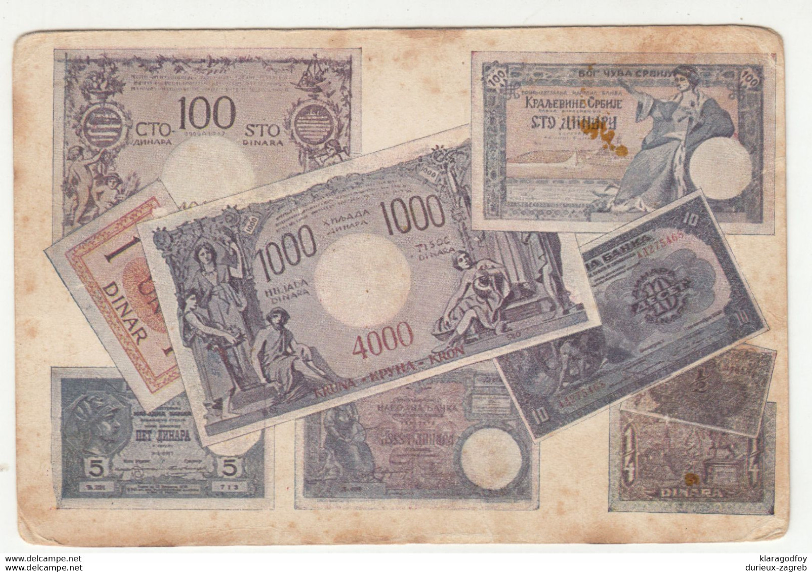 Yugoslavia SHS Paper Money Dinar Old Postcard Unused B201020 - Monnaies (représentations)