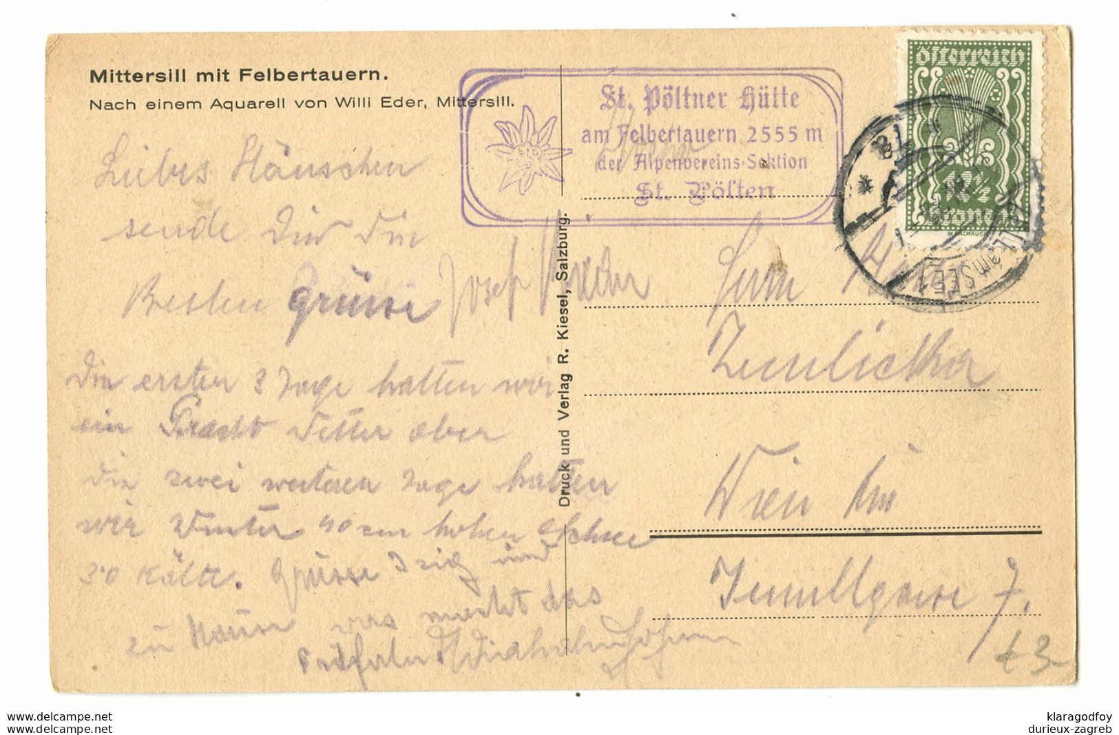 Mittersill Mit Felbertauern Old Postcard Posted 1922 Zell Am See Pmk B200801 - Mittersill