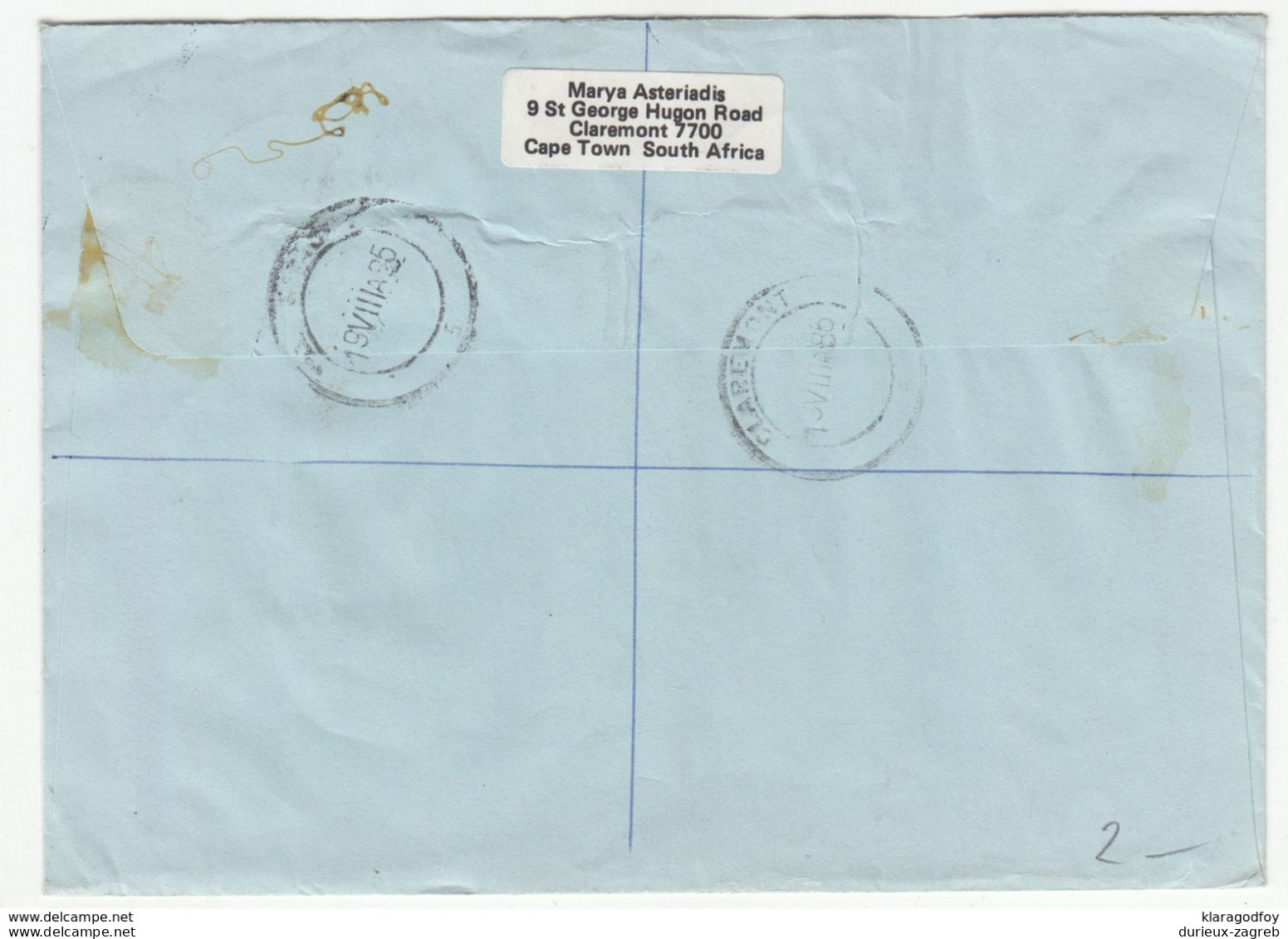 South Africa, Letter Cover Registered Posted 1985 Claremont Pmk B200720 - Brieven En Documenten
