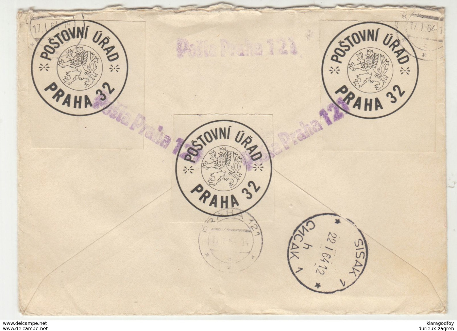 Poštovní úřad Praha Sticker On Letter Cover Registered Posted 1964 Praha To Sisak B200605 - Storia Postale