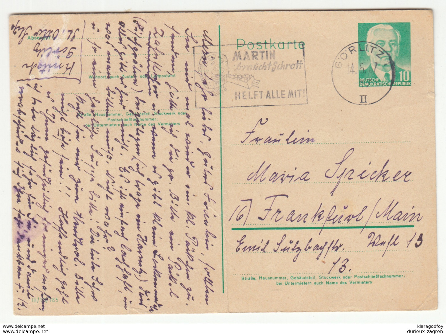 Martin Braucht Schrott Slogan Postmark On DDR Postal Stationery Postcard Travelled 1957 B171102 - Cartoline - Usati