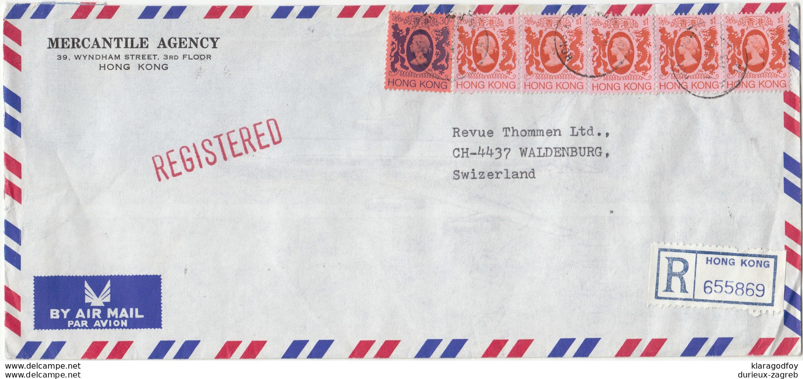 Mercantile Agency Hong Kong Company Air Mail Letter Cover Travelled Registered 1983 To Switzerland B171102 - Storia Postale