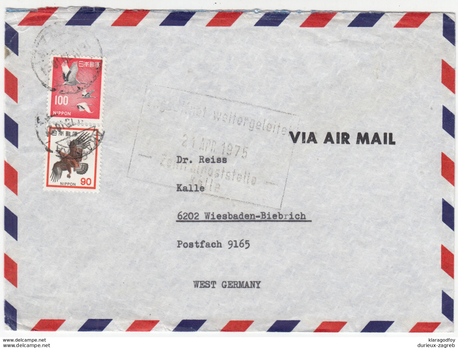 Hoechst Japan Ltd. Company Air Mail Letter Cover Travelled 1975 To Germany B171005 - Lettres & Documents