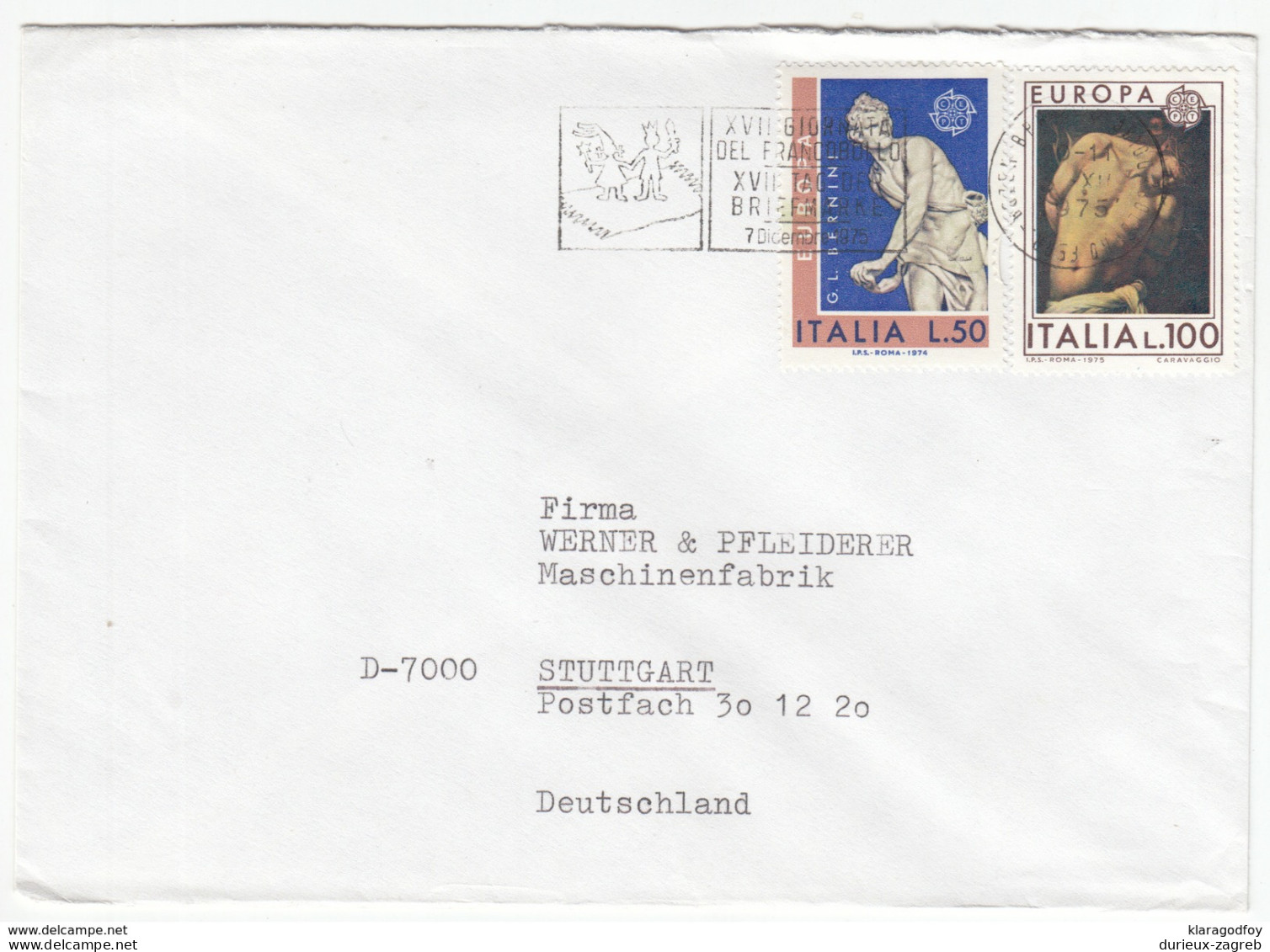 Italy Europa Stamps On Letter Cover Travelled 1975 To Germany - Stamp Day Slogan Postmark B171005 - 1974