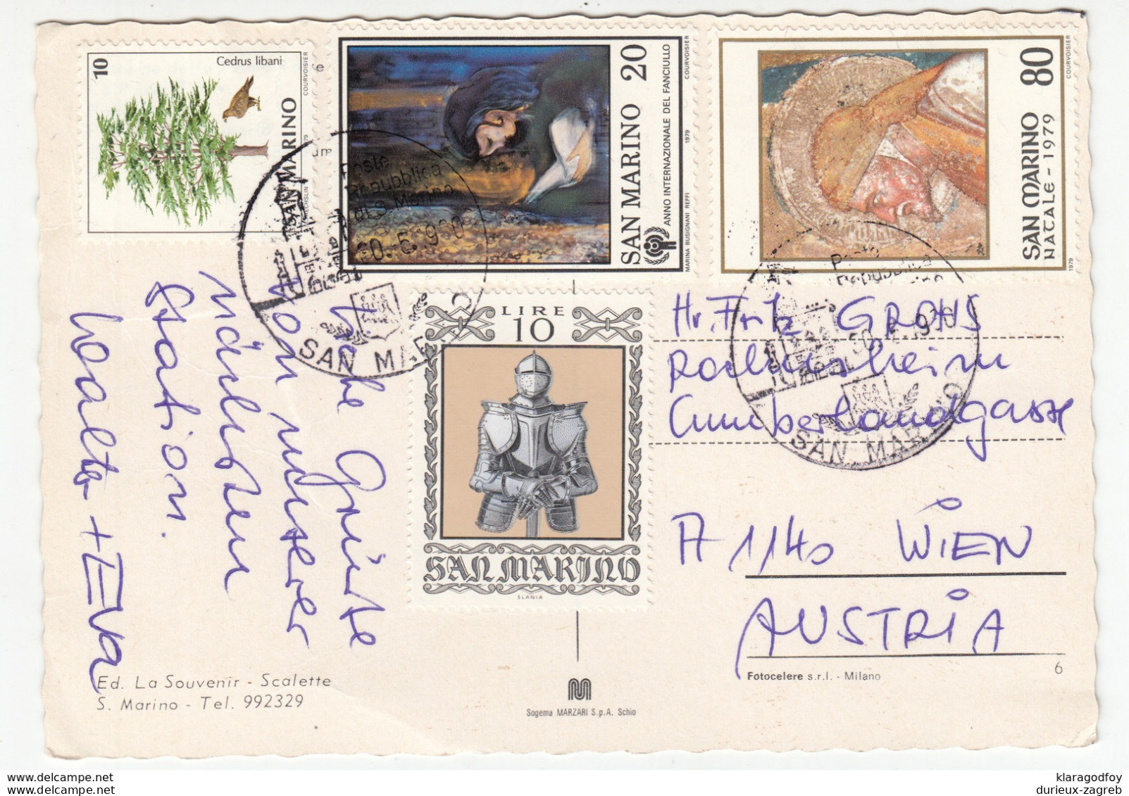 San Marino Multifranked Postcard Travelled 1980 To Austria B171005 - Brieven En Documenten