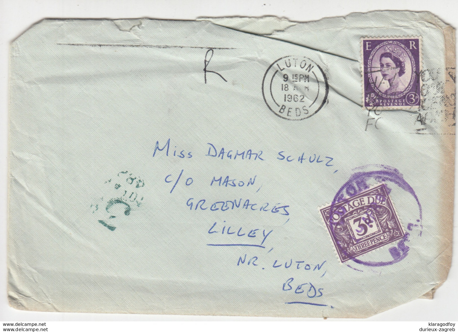 Postage Due Stamp On Letter Cover Travelled 1962 B171005 - Impuestos