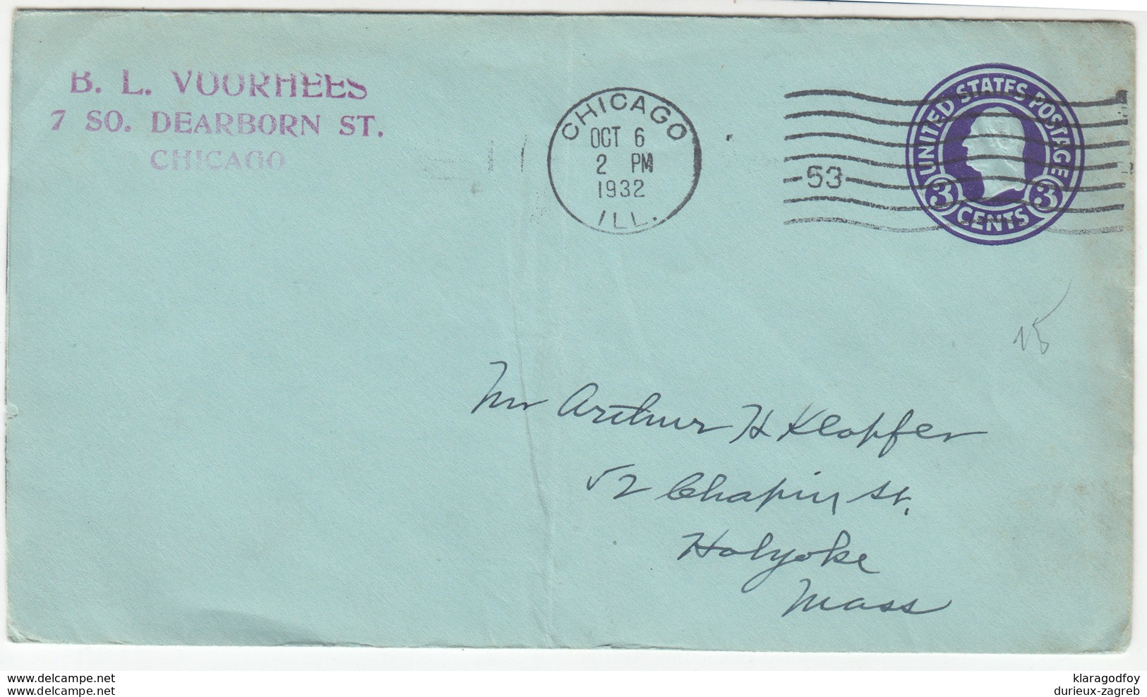 USA, Postal Stationery Letter Cover Travelled 1932 Chicago Pmk B180122 - 1921-40