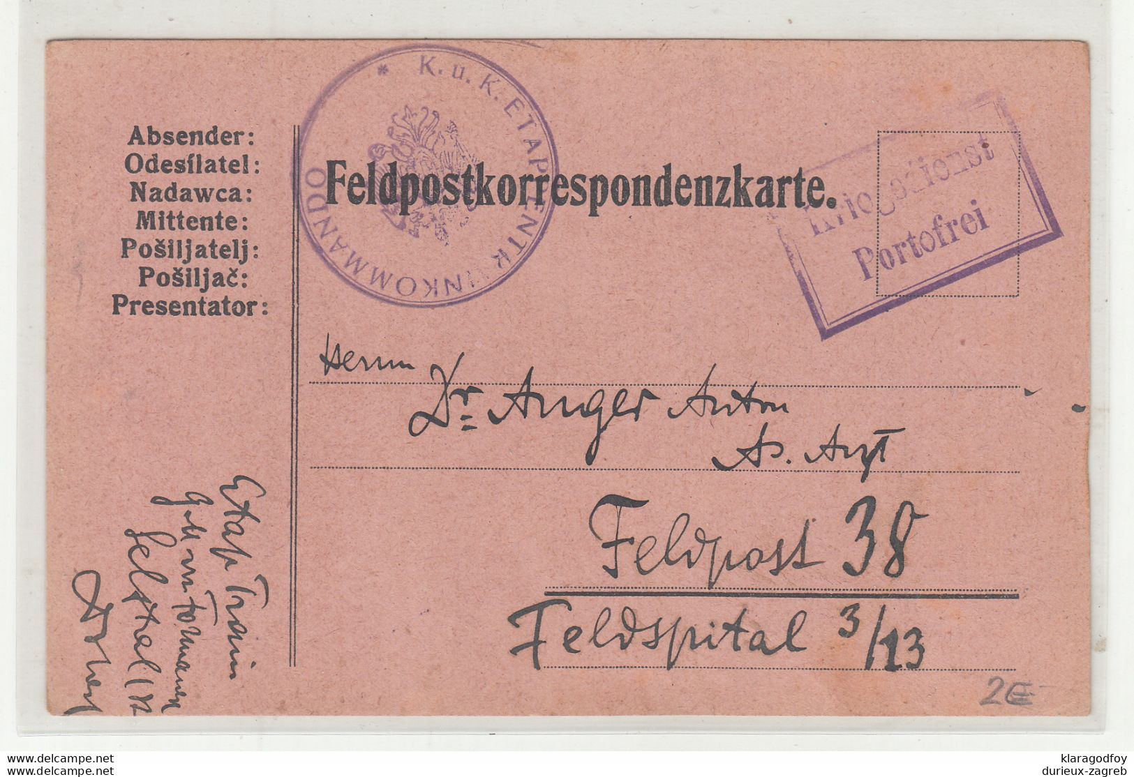 K.u.k. WW1 Feldpostkarte, K.u.K. Etappentrainkommando Posted B210526 - Guerre Mondiale (Première)