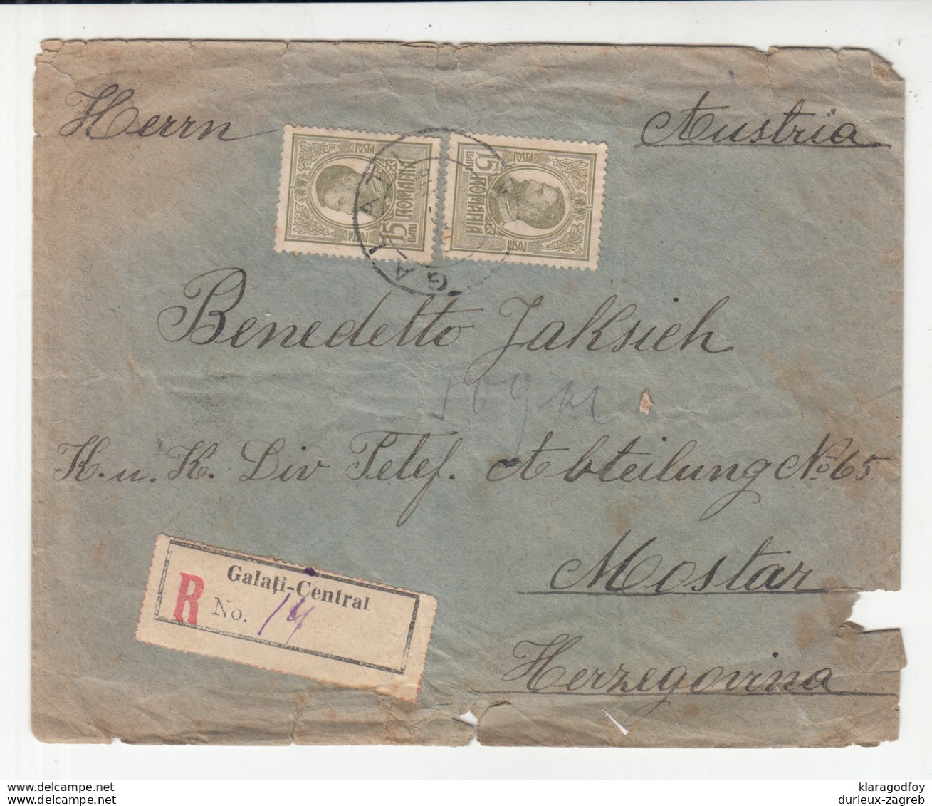 Romania, Letter Cover Registered Travelled 191? Galați B190220 - Brieven En Documenten