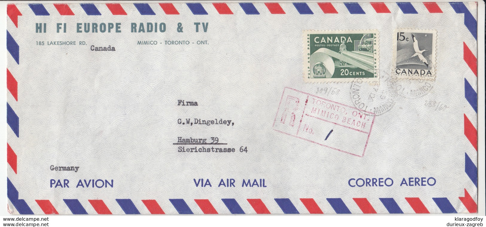 Canada, Hi Fi Europe Radio & TV Airmail Letter Cover Registered Travelled 1965 Toronto Pmk B180205 - Covers & Documents