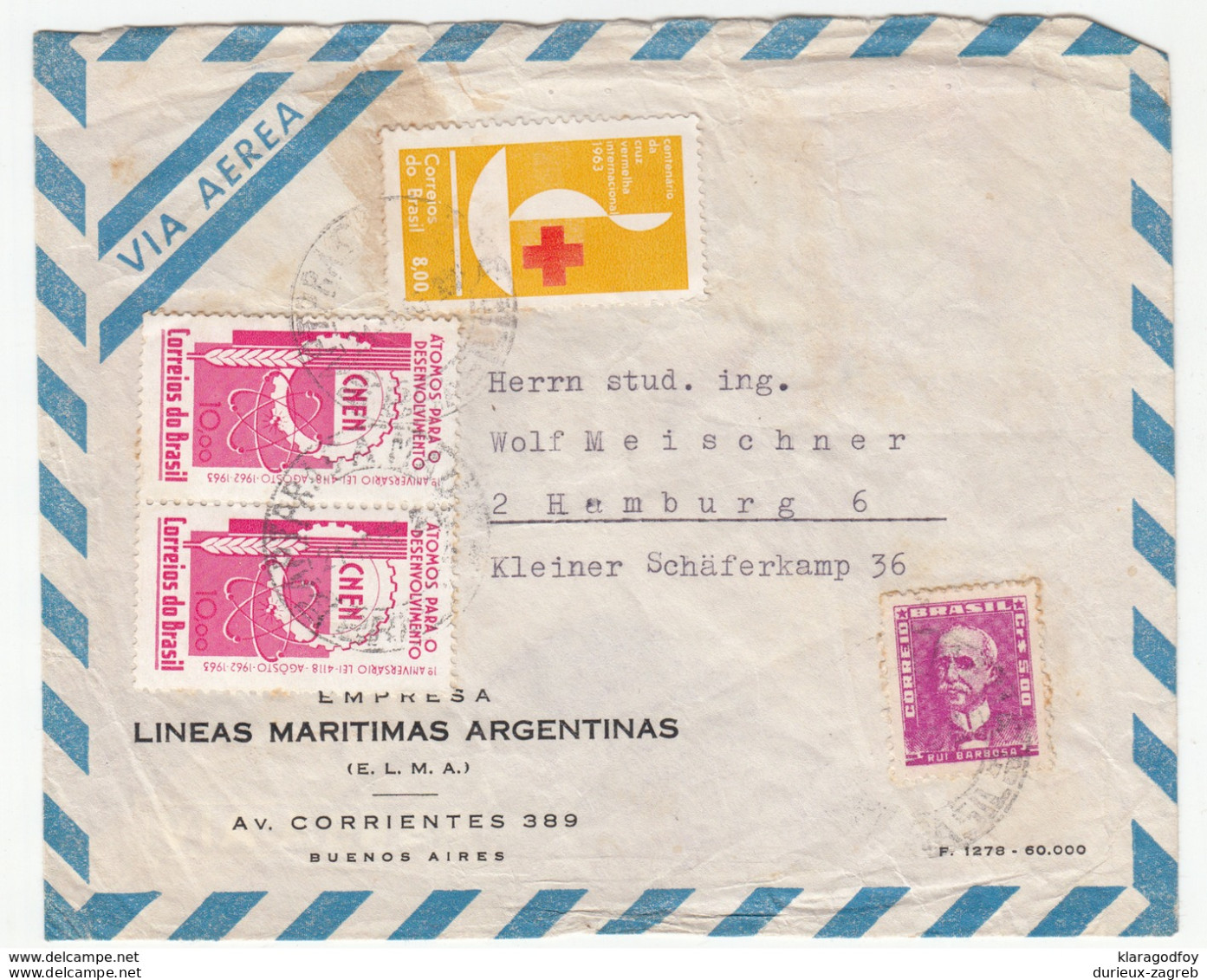 Brasil, Lineas Maritimas Argentinas Airmail Letter Cover Travelled 196? B180201 - Cartas & Documentos