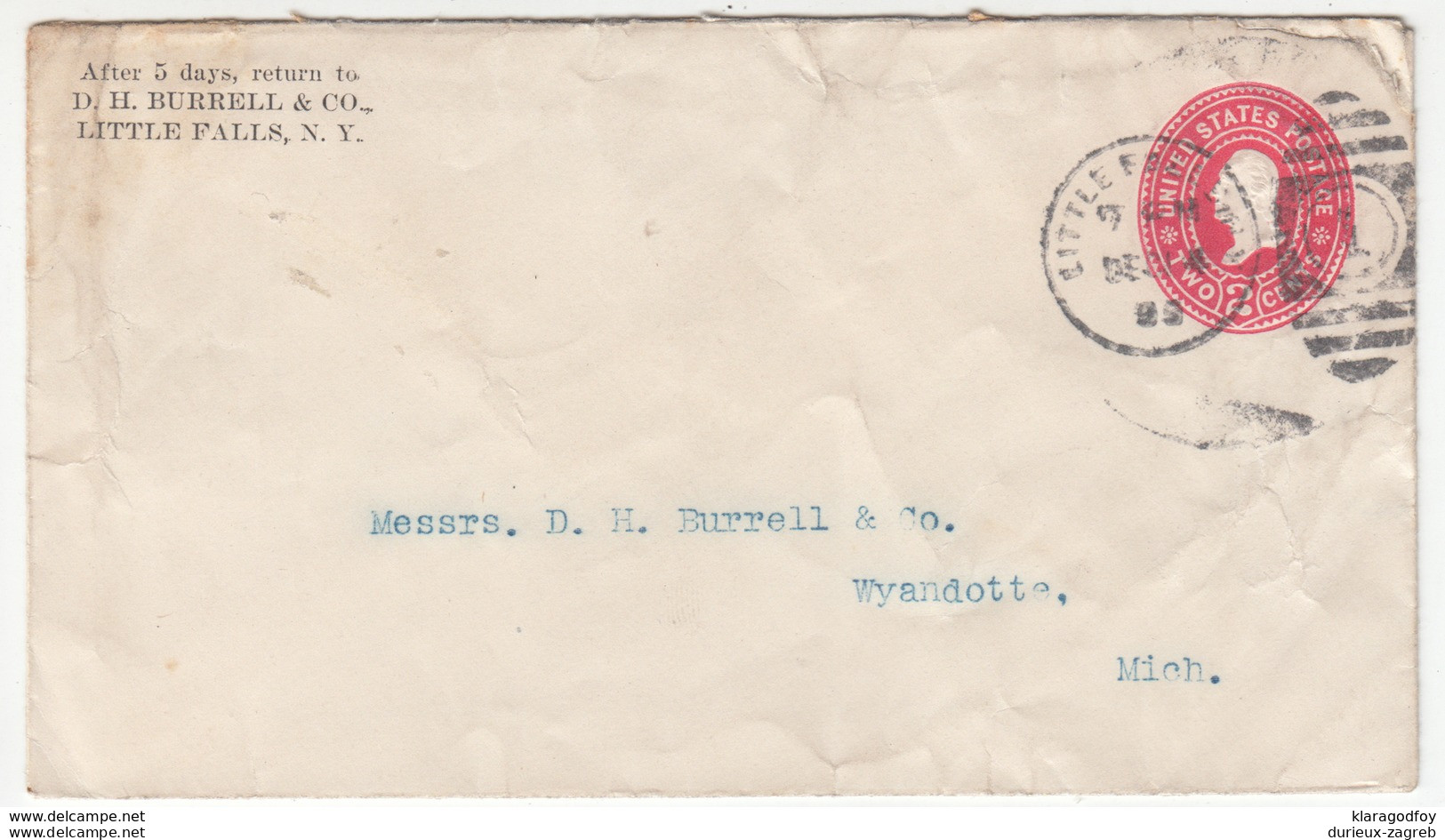 USA, D. H. Burrell & Co. Postal Stationery Letter Cover Travelled 1899 Little Falls (NY) To Wyandotte (MI) B180122 - ...-1900