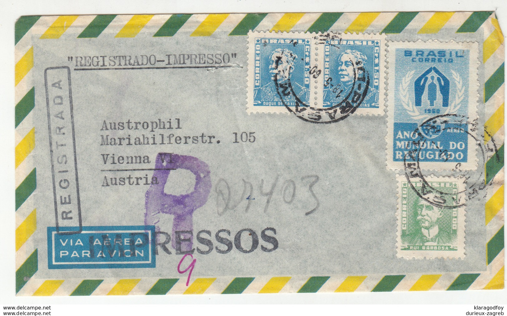 Brasil Air Mail Letter Cover Posted Registered 1960 To Austria B191201 - Covers & Documents