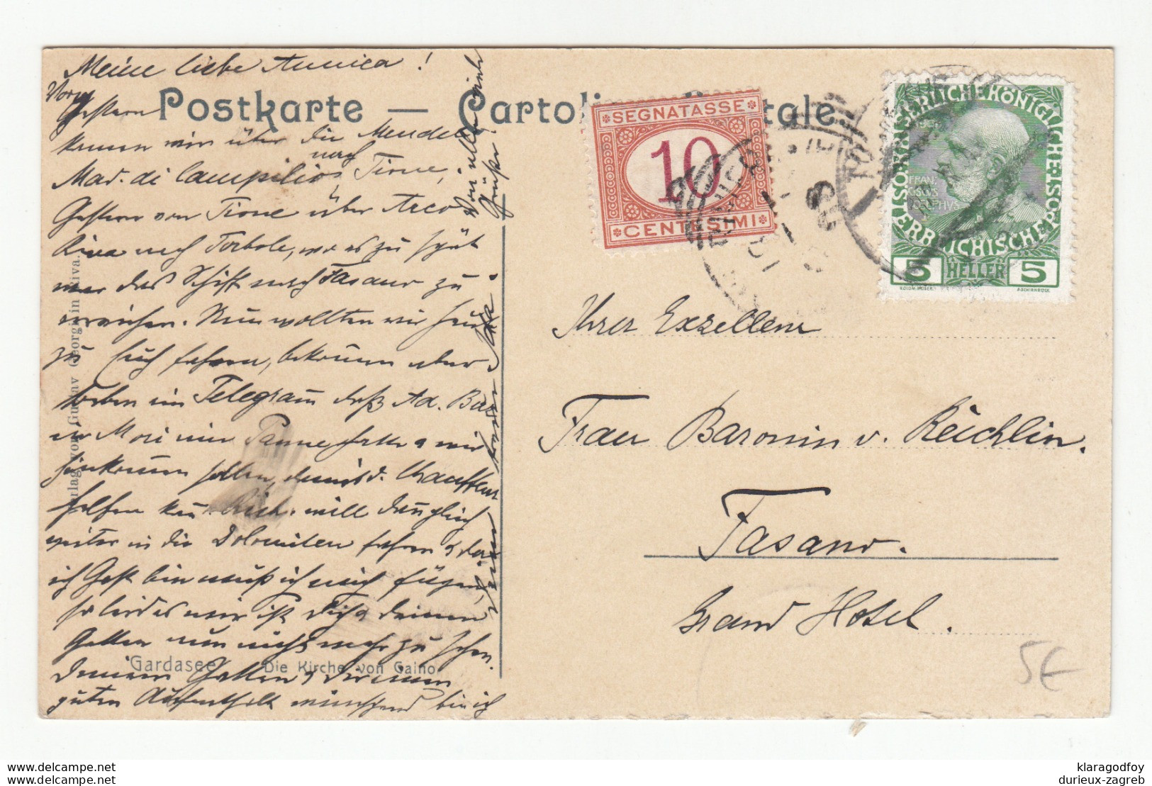 Lake Garda, Gaino Church Postcard Ported B191101 - Taxe