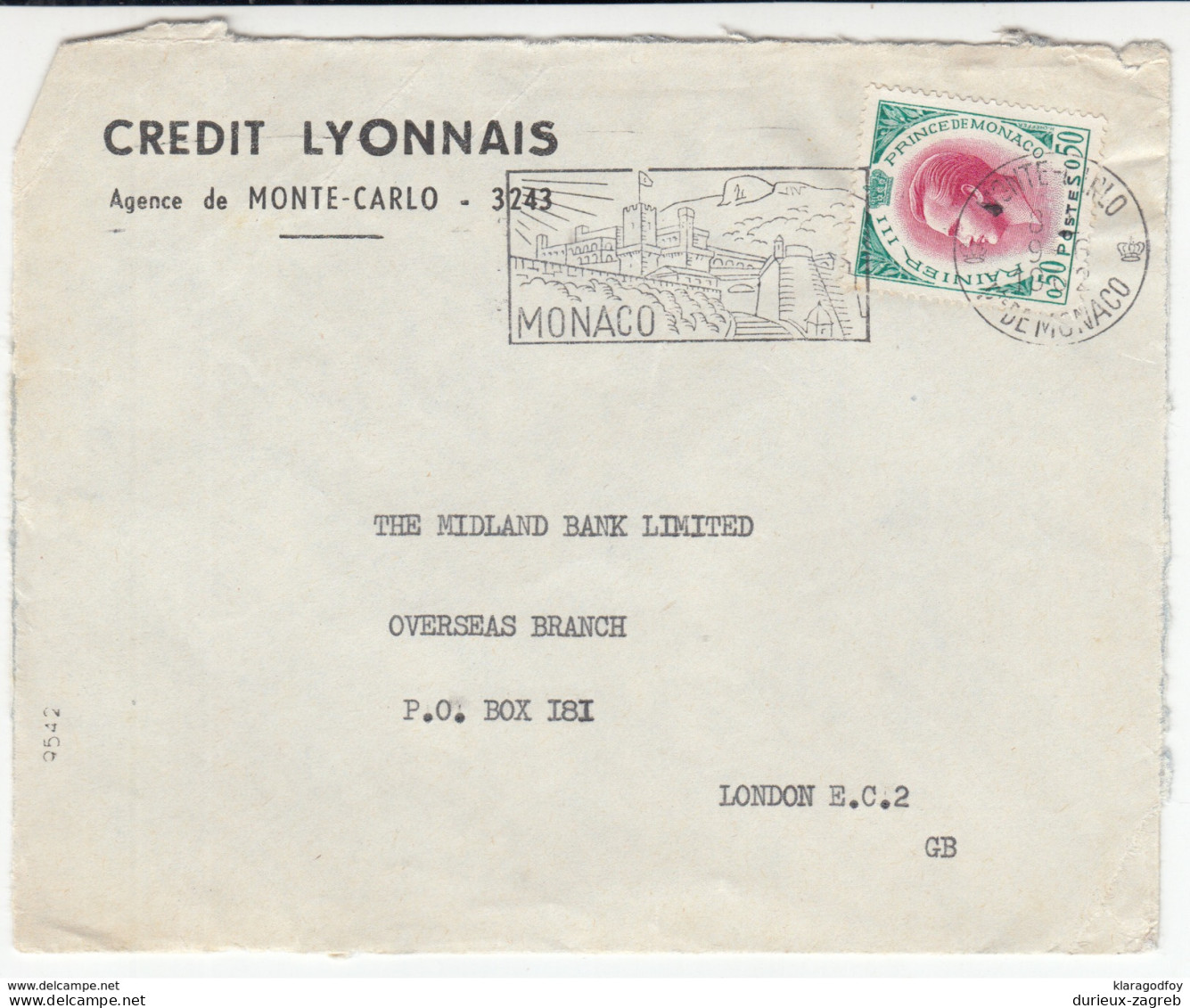 Credit Lyonnais Company Letter Cover Travelled 1962 To England Monaco Slogan Postmark B171005 - Lettres & Documents