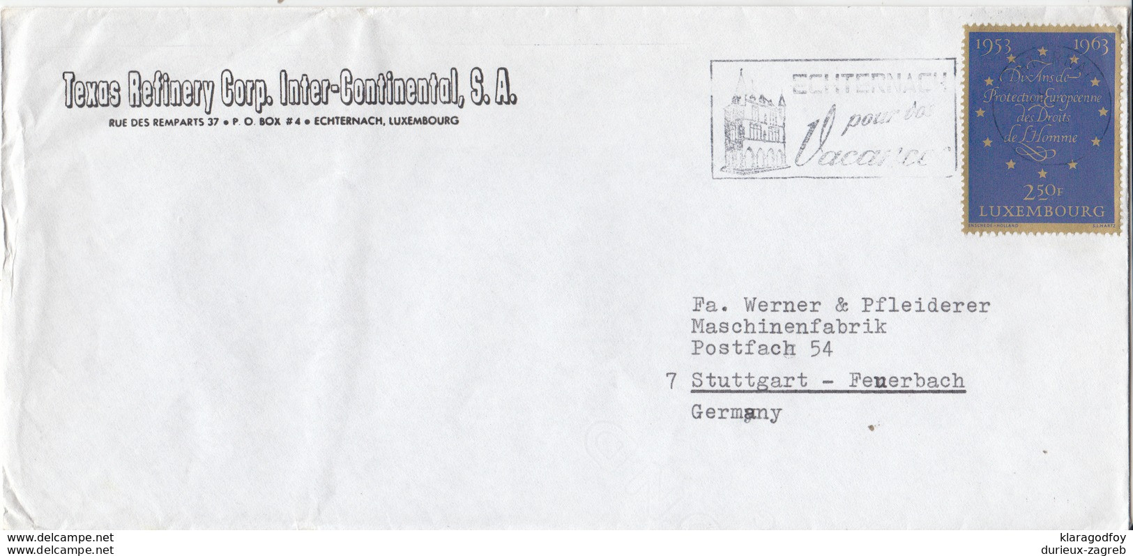 Texas Refinery Corp. Company Letter Cover Travelled Echternach Slogan Pmk B171005 - Cartas & Documentos