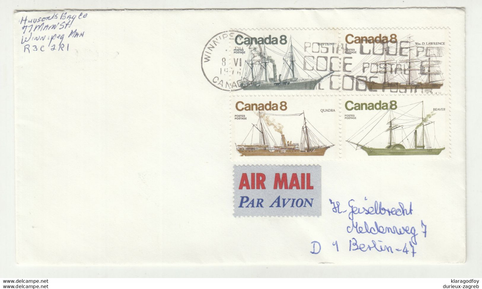 Canada Letter Cover Posted 197? To Germany - Ships Block Of Four B210120 - Altri & Non Classificati