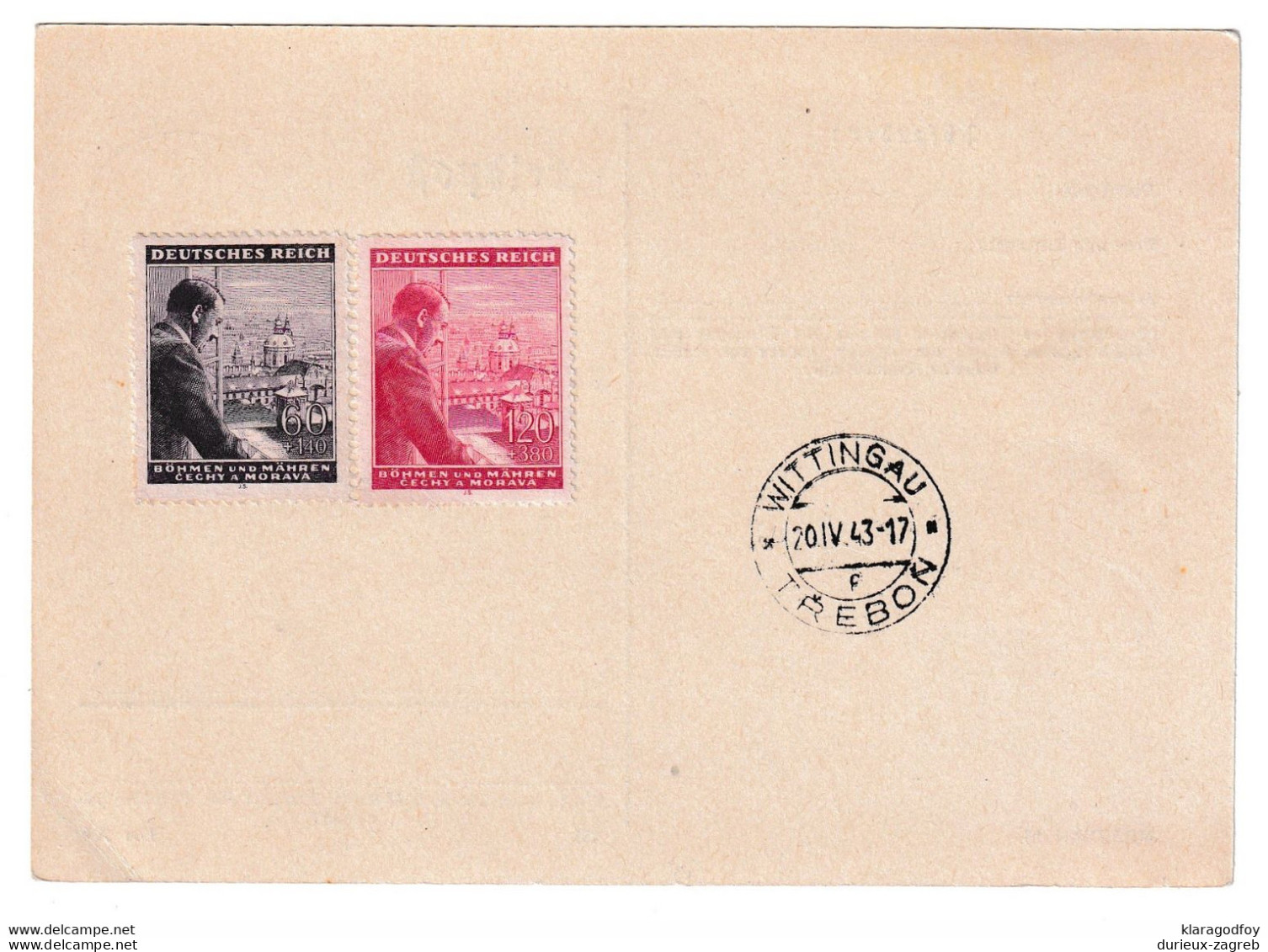 Wittingau 1943 Postmarked Fuhrer Stamps On Card B210112 - Briefe U. Dokumente