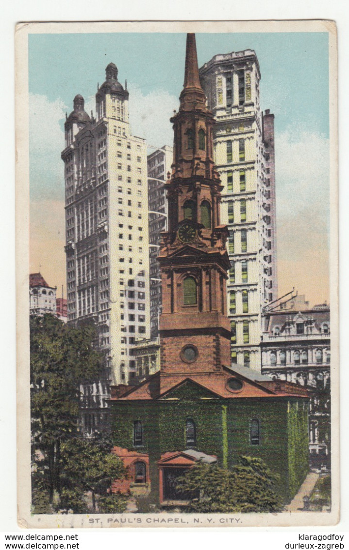 St. Paul's Chapel NY City Old Postcard Travelled 1913 To Zagreb B190601 - Églises