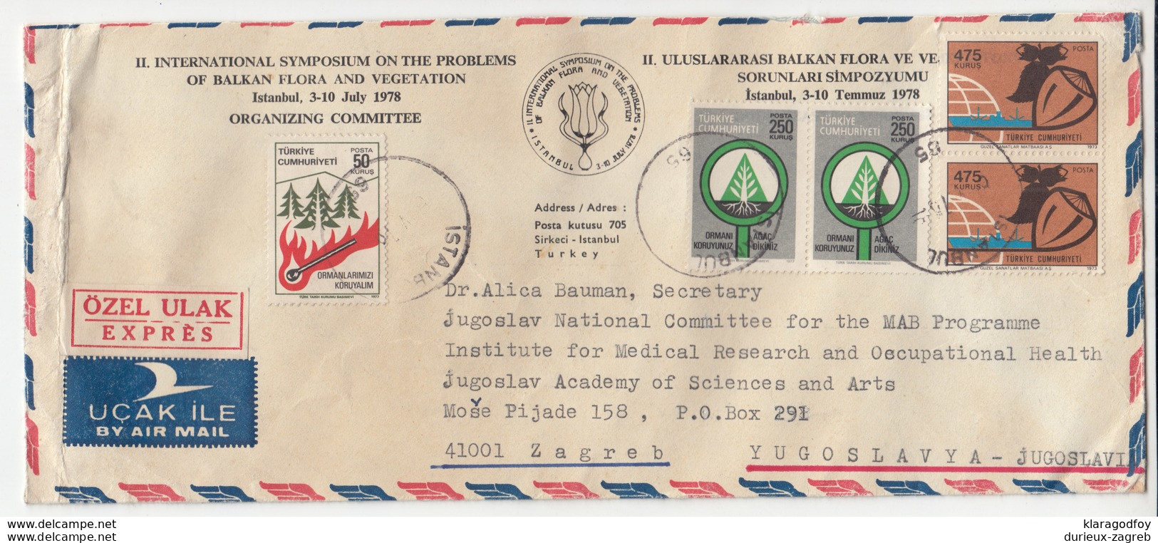 Turkey, II. International Symposium On The Problems Of Balkan Flora And Vegetation 1978 Travelled To Zagreb B190101 - Cartas & Documentos