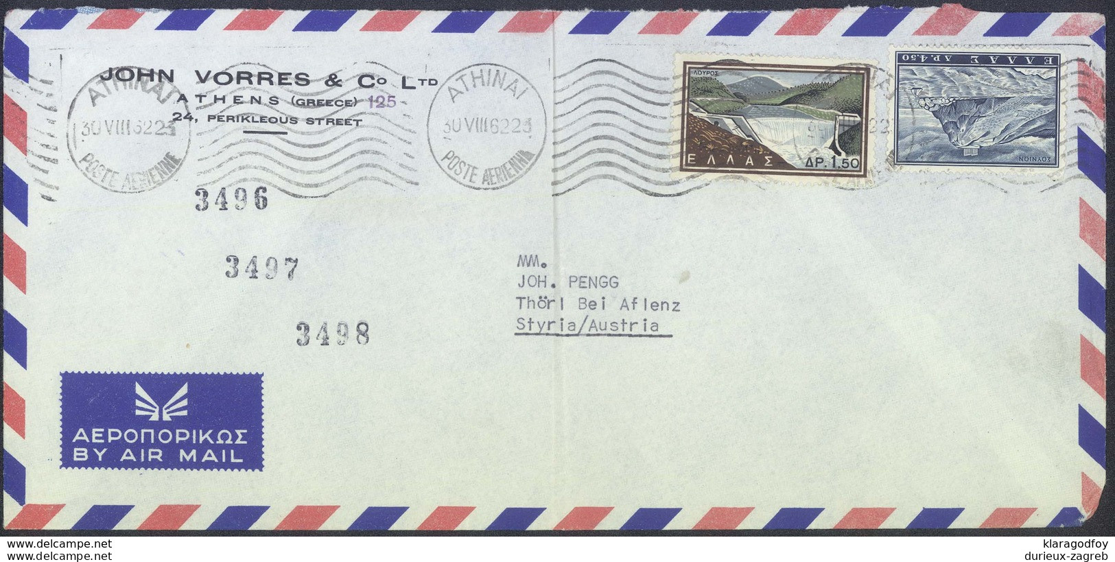 Greece, John Vorres & Co Ltd Company Airmail Letter Cover Travelled 1962 Athinai Pmk B170410 - Covers & Documents