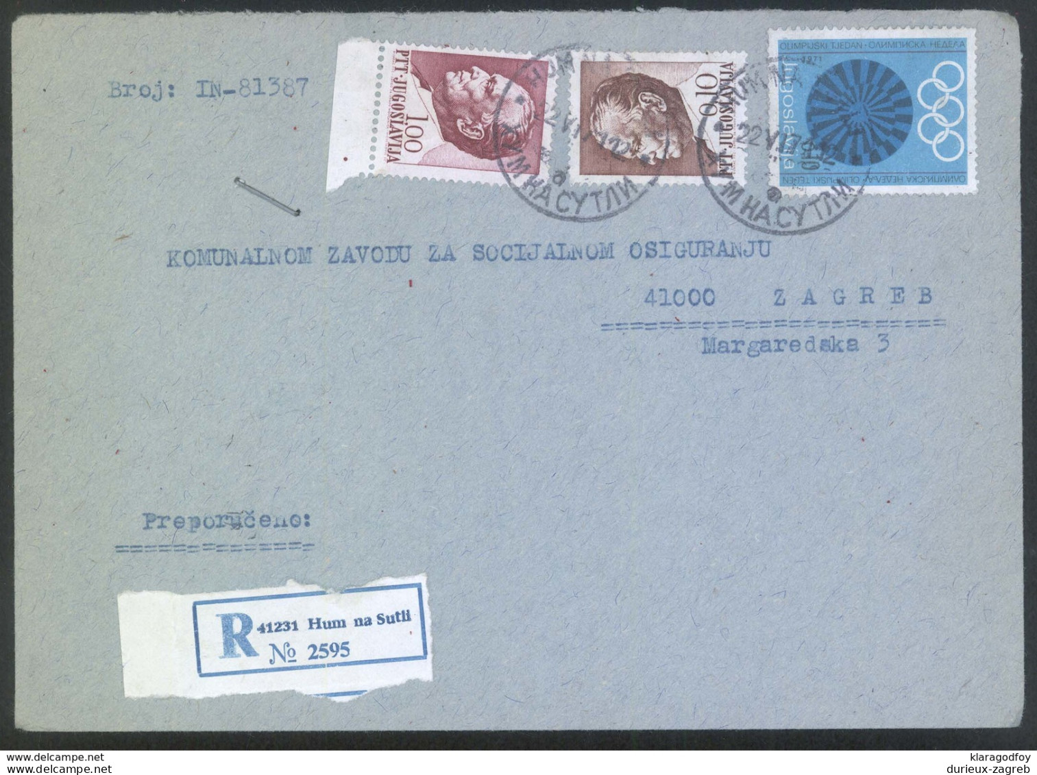 Yugoslavia, Letter Cover Tax Stamp Registered Travelled 1971 Hum Na Sutli Pmk B170410 - Brieven En Documenten