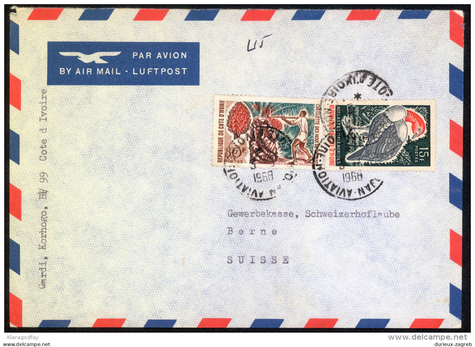 Cote D'Ivoire Air Mail Letter Cover Travelled 1968 Bb150921 - Côte D'Ivoire (1960-...)