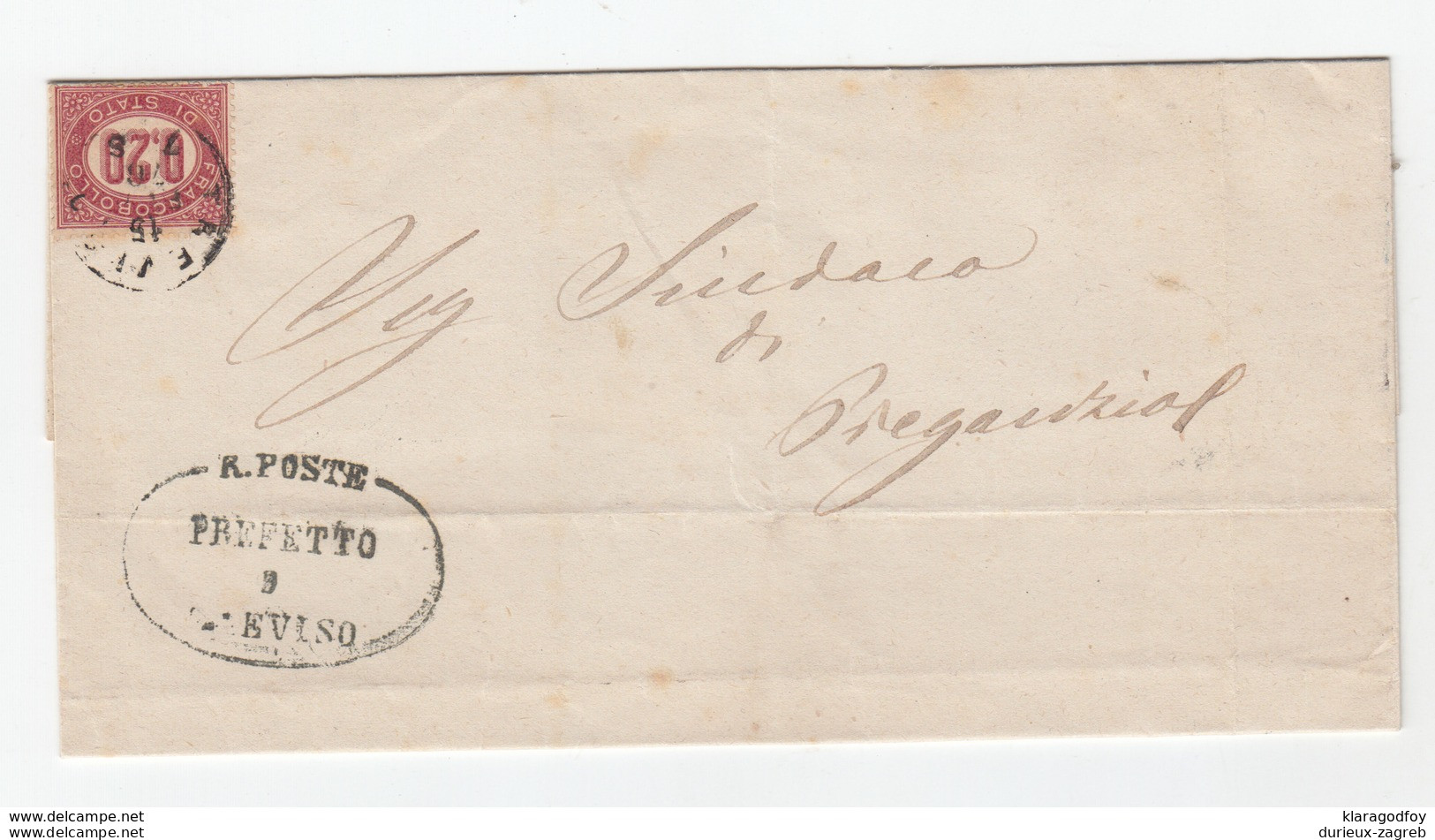 R. Poste Prefetto D Treviso Official Letter Cover Travelled 1876 To Preganziol Bb171130 - Dienstmarken