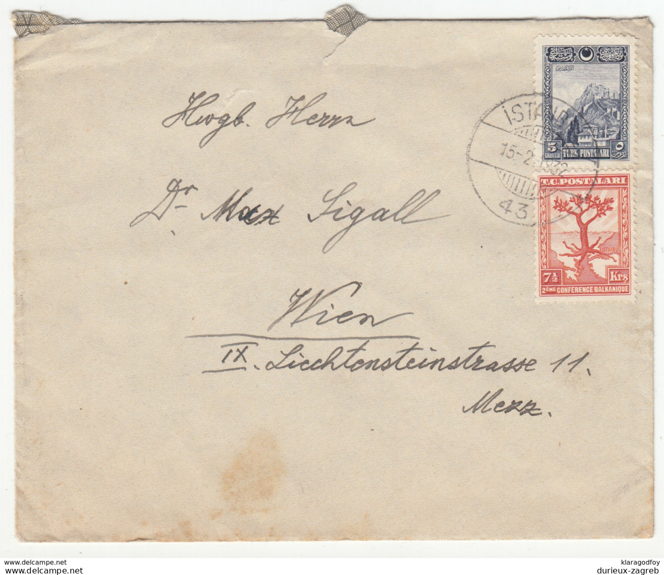 Turkey Letter Cover Travelled 1932 Istanbul To Wien B170510 - Briefe U. Dokumente