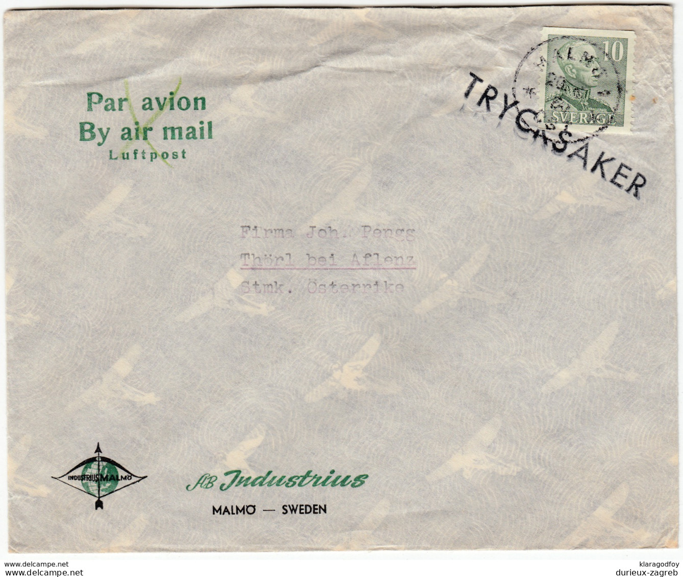 AB Industrius Company Letter Cover Travelled 1960? Malmo To Thürl Bei Aflenz Bb161128 - Storia Postale