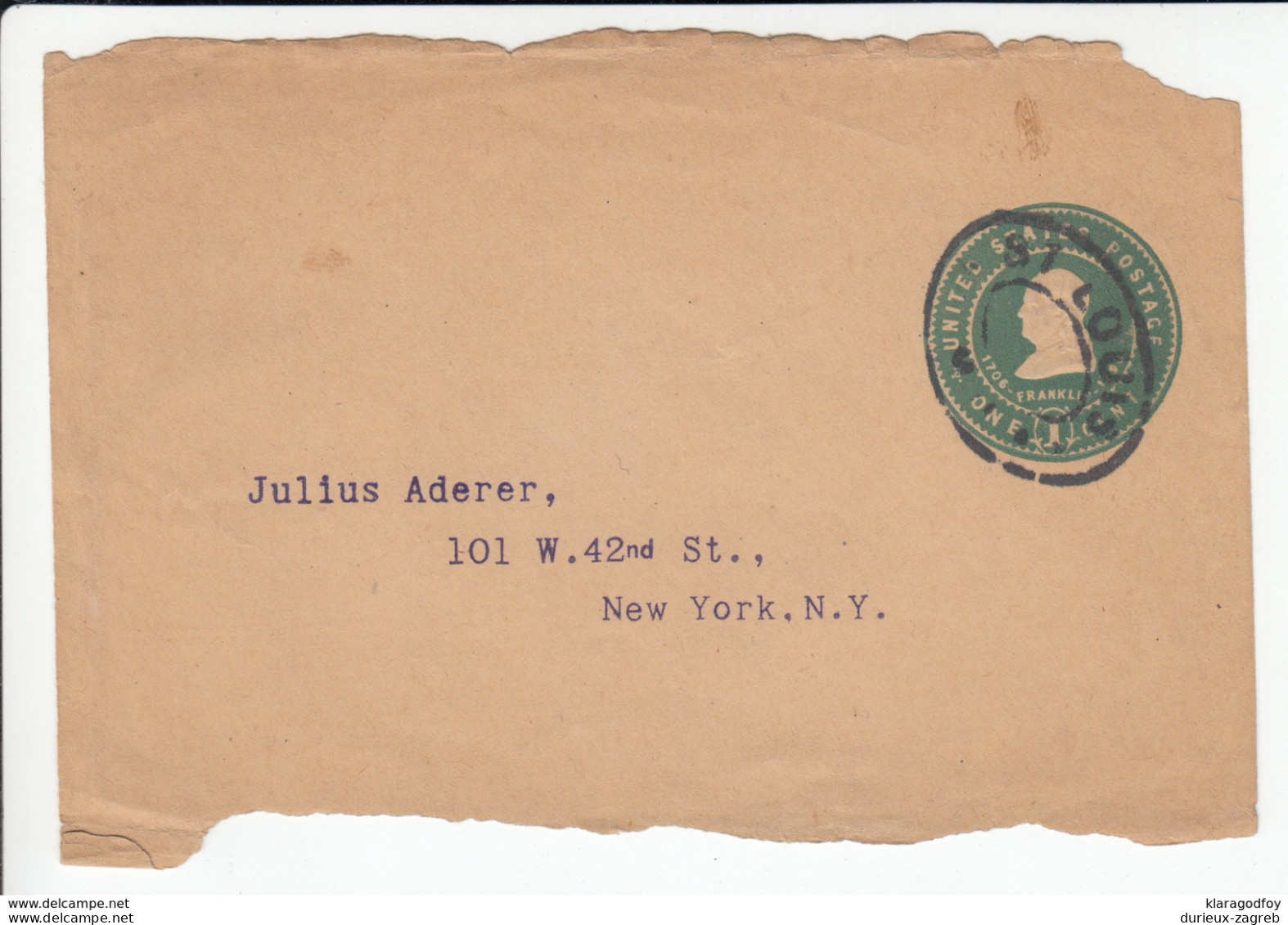 US Postal Stationery Stamped Envelope Only Front Page Travelled 190? NY U379 Franklin Bb161110 - 1901-20