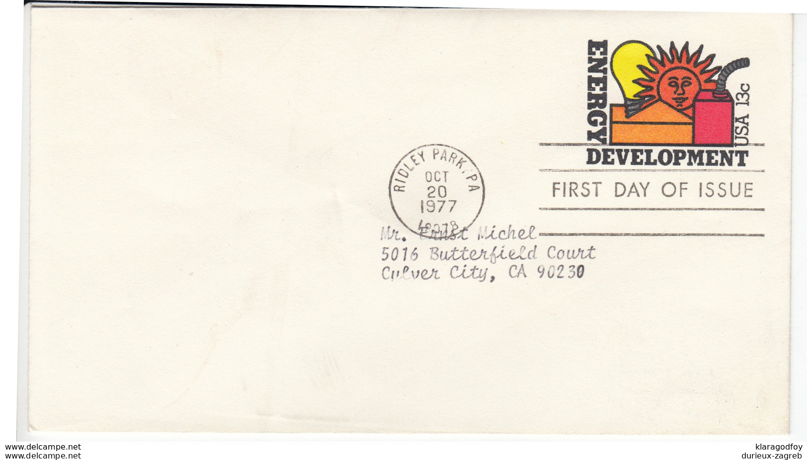 US Postal Stationery Stamped Envelope Travelled 1977 Ridley Park, PA To Culver City, CA U585 Energy Development Bb161110 - 1961-80