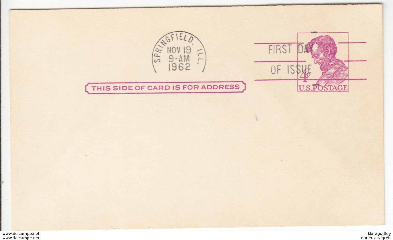 US Postal Stationery Postcard 1962 UX48 Lincoln Bb161110 - 1961-80