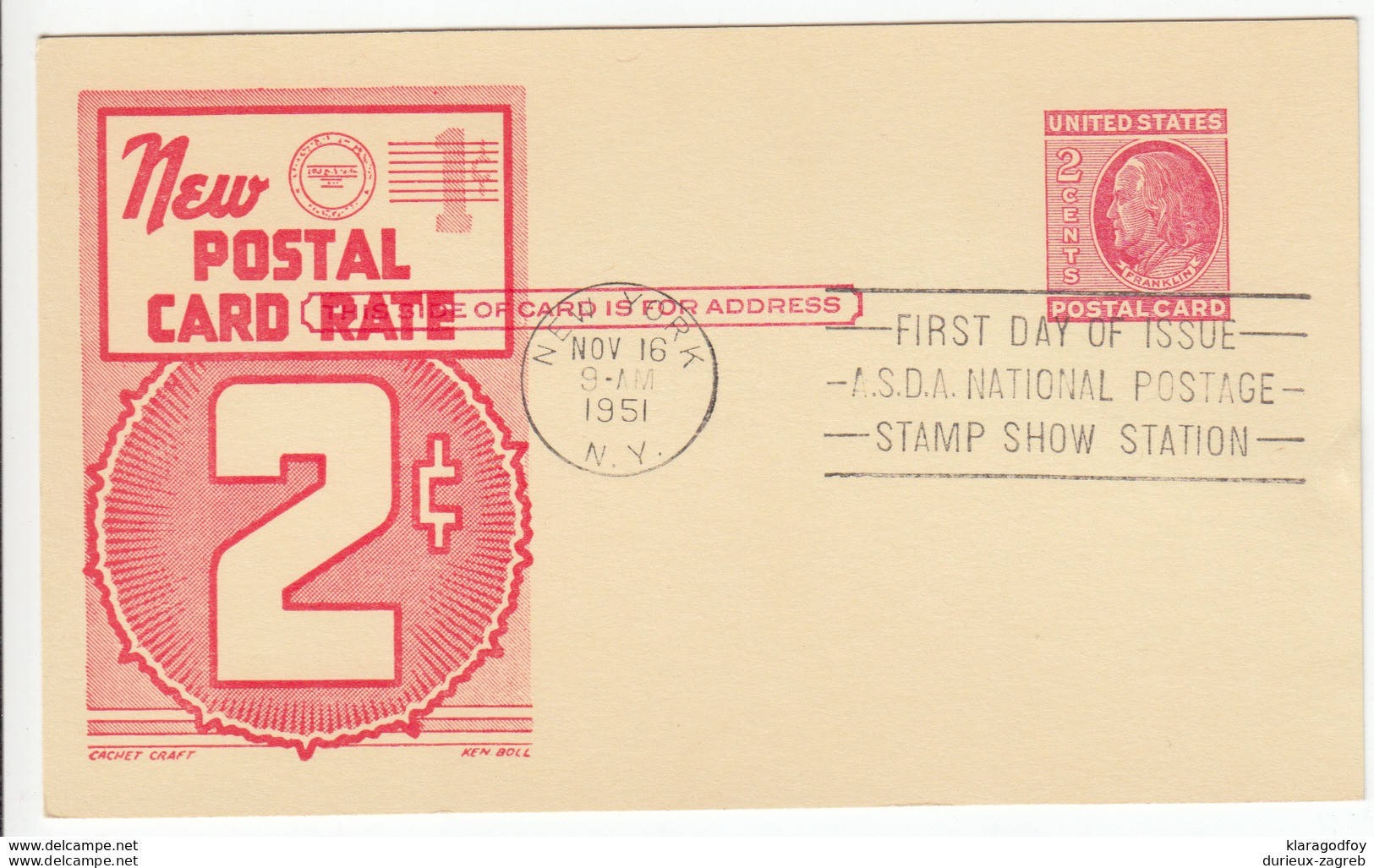 US Postal Stationery Postcard 1951 UX38 Franklin Bb161110 - 1941-60