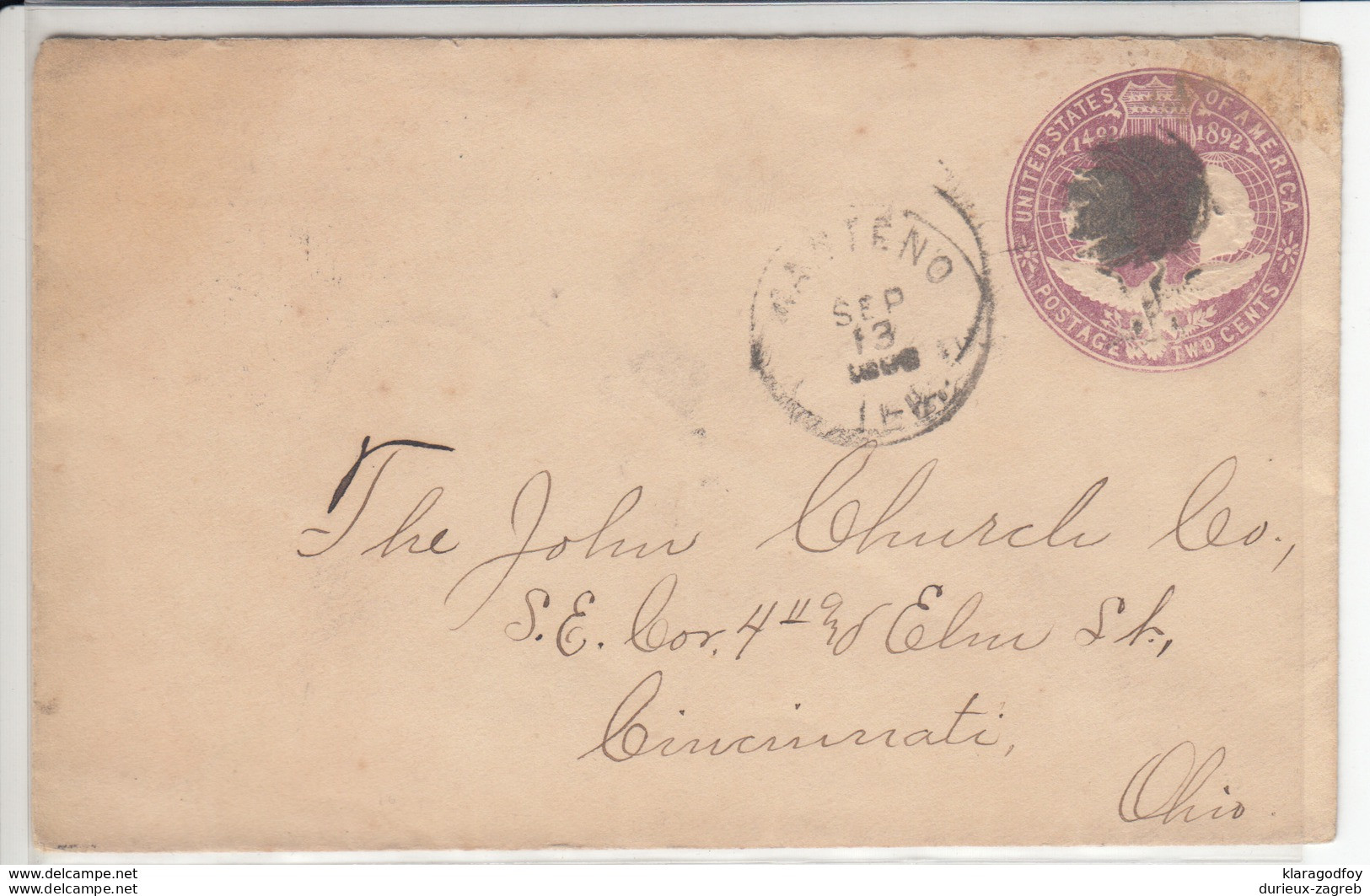 US Postal Stationery Stamped Envelope Travelled 1893 To Cincinnati, OH U349 Columbus And Liberty Bb161110 - ...-1900