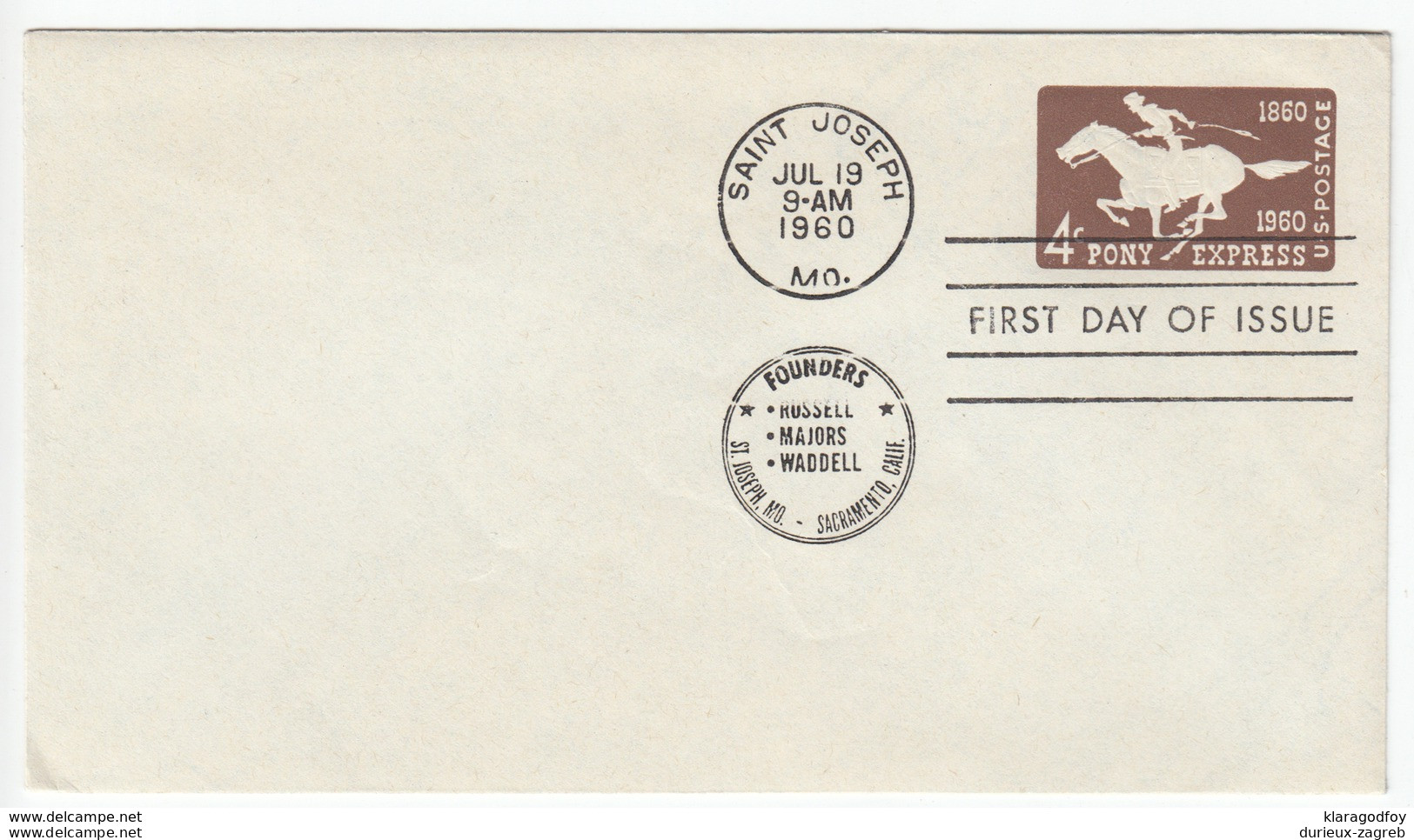 US Postal Stationery Stamped Envelope 1960 Pony Express Centennial U543 Bb161110 - 1941-60