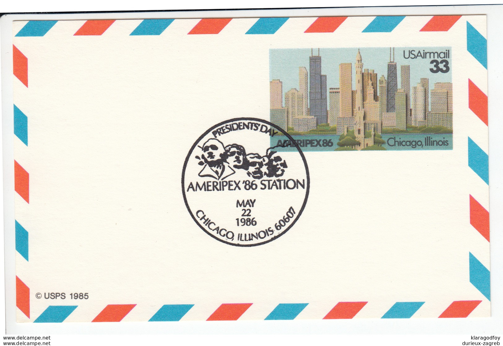 US Postal Stationery Postcard Airmail 1986 Chicago Skyline UXC23 Bb161110 - 1981-00