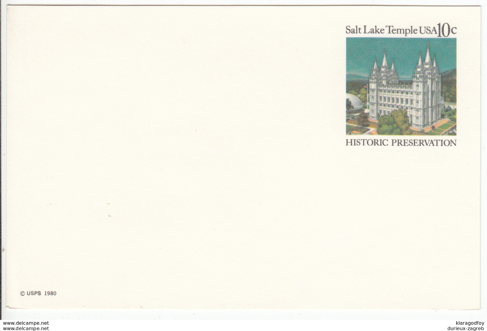 US Postal Stationery Postcard 1980 Salt Lake Temple UX83 Bb161110 - 1961-80