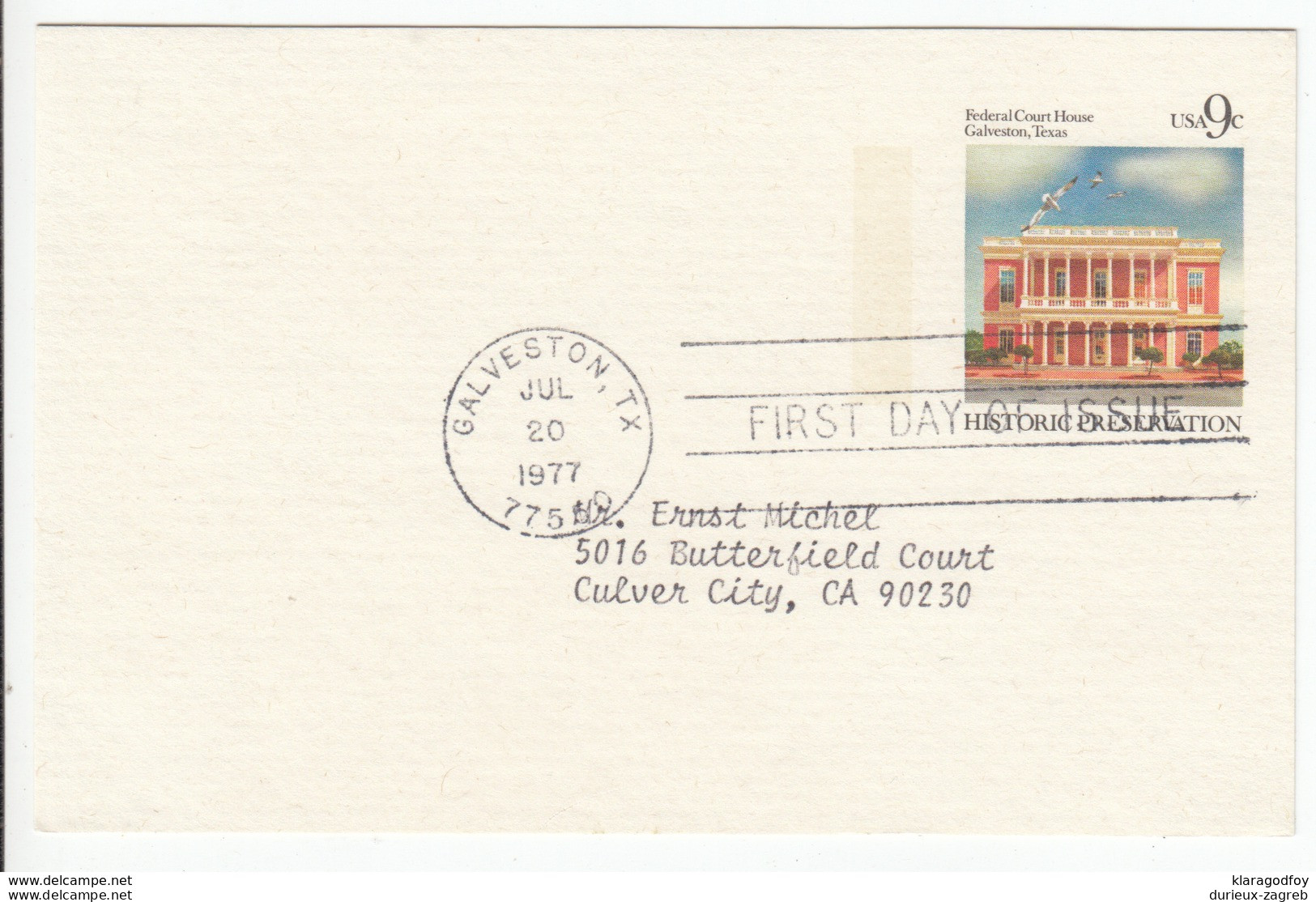 US Postal Stationery Postcard 1977 Federal Court House, Gavelston, Texas UX71 Bb161110 - 1961-80