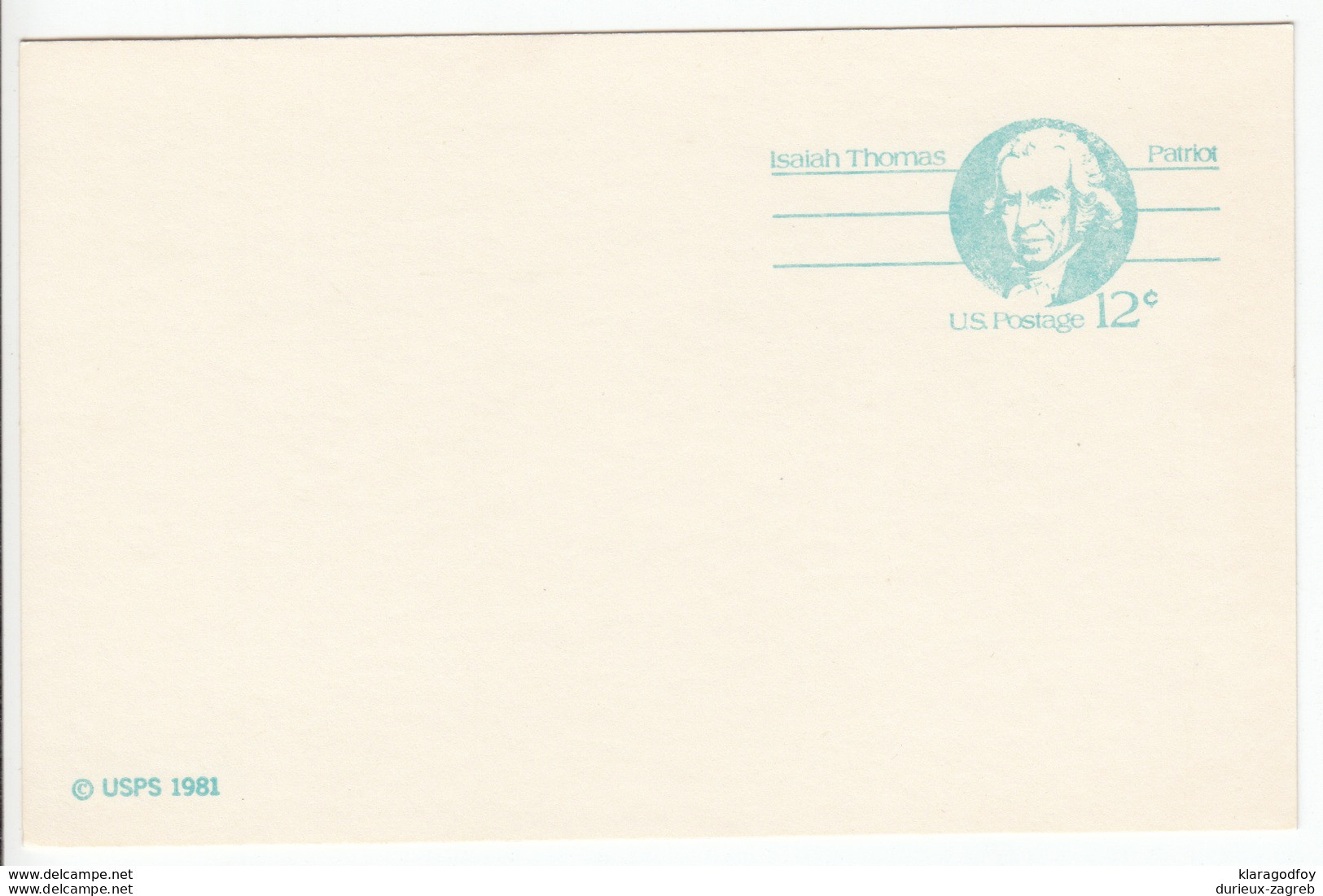 US Postal Stationery Postcard Isaiah Thomas 1981 UX89 Bb161110 - 1981-00