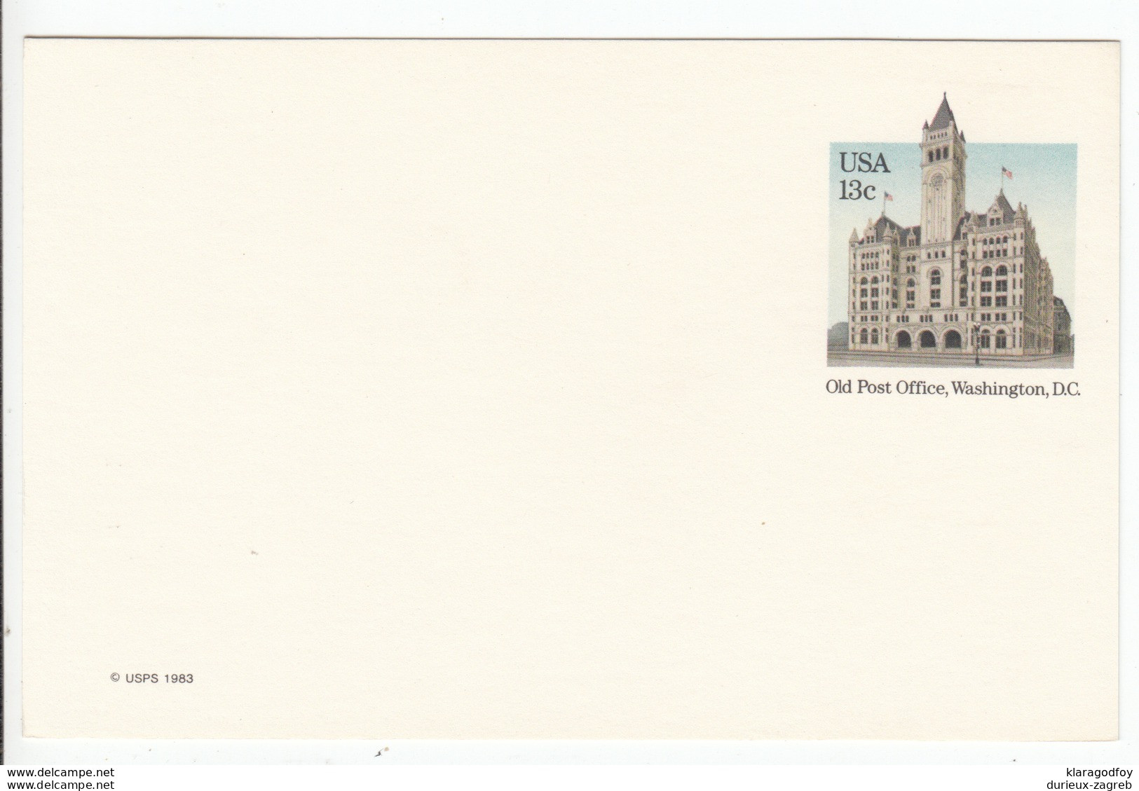 US Postal Stationery Postcard 1983 Old Post Office, Washingdon, D.C. UX99 Bb161110 - 1981-00