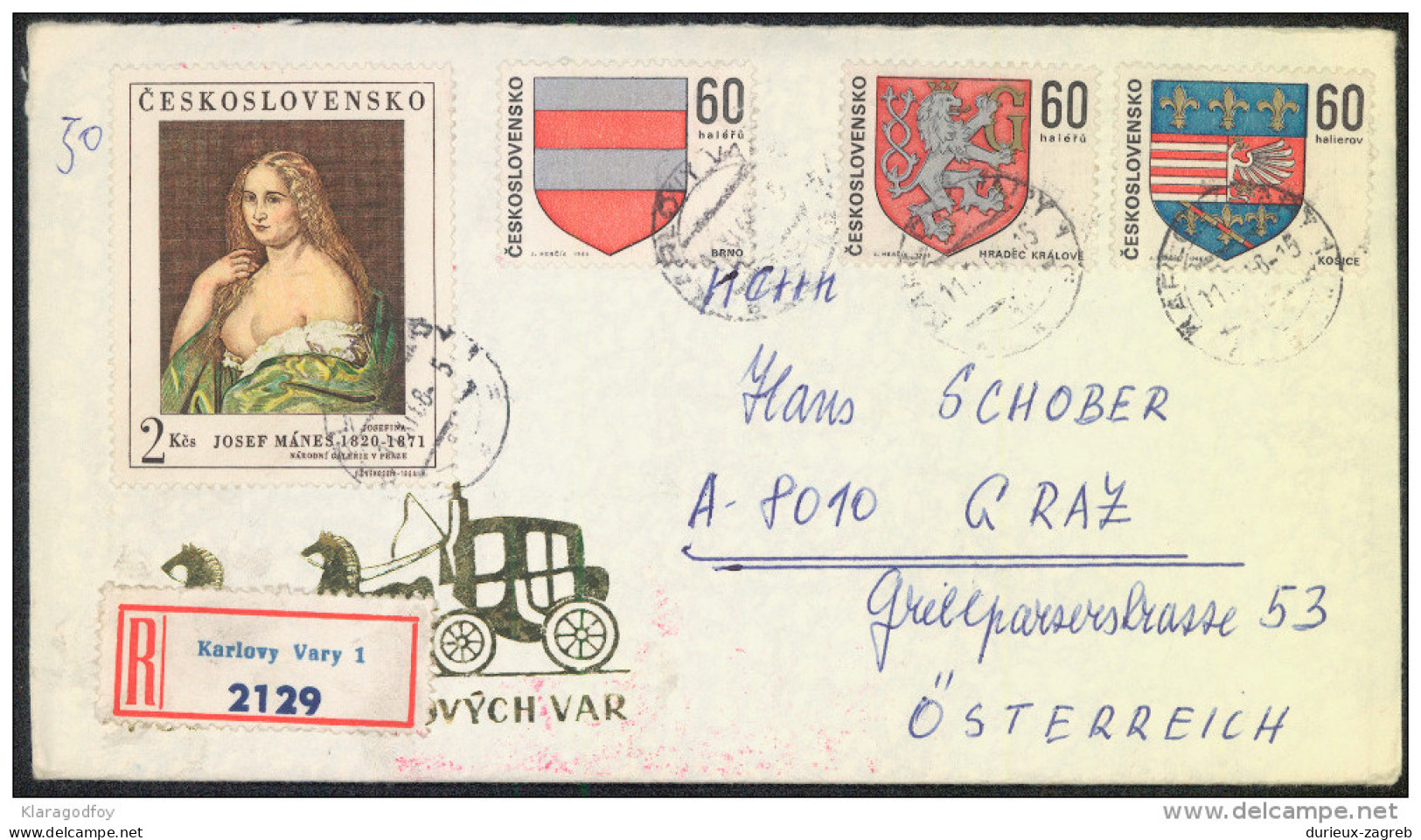 Czechoslovakia Letter Cover Censored Registered Travelled To Austria 1968 Bb161028 - Covers & Documents