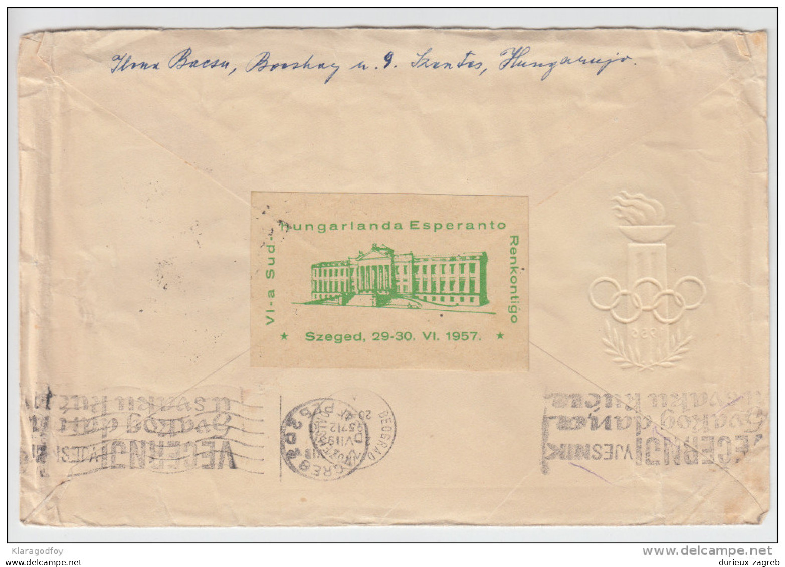 Hungary Letter Cover Esperanto Stamps And Pmk Travelled 1957 To Yugoslavia Esperanto Sticker On The Back B160711 - Esperanto