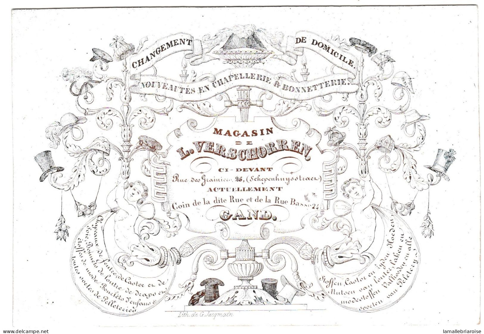 Belgique "Carte Porcelaine"  Porseleinkaart,L. Verschorren, Chapellerie Bonnetterie, CHgt De D, Gand, Gent, Dim:135x93mm - Porzellan