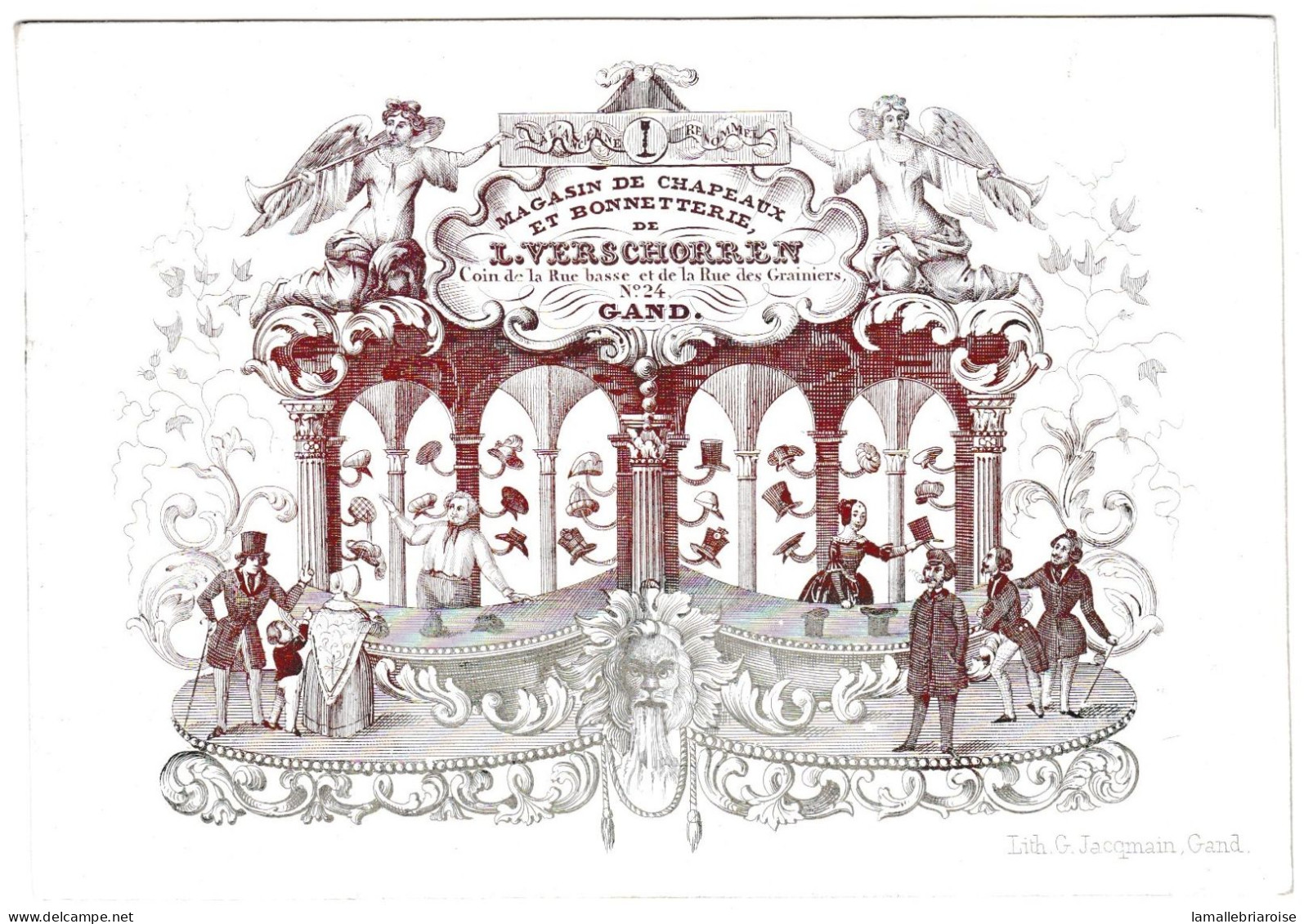 Belgique "Carte Porcelaine"  Porseleinkaart,L. Verschorren, Chapellerie Bonnetterie, , Gand, Gent, Dim:134x94mm - Porzellan