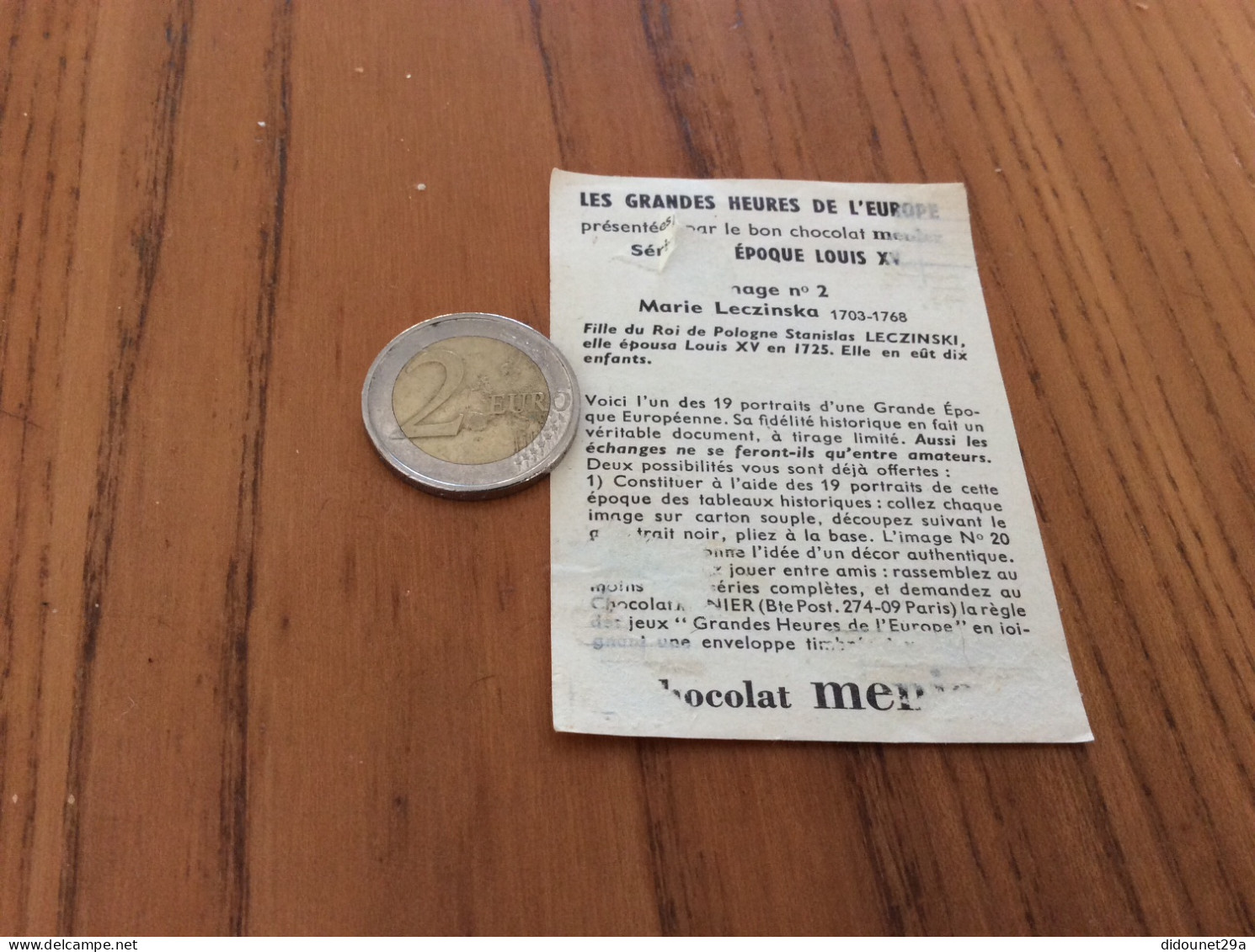 Chromo * Chocolat Menier LES GRANDES HEURES DE L'EUROPE "Série F : ÉPOQUE LOUIS XV - Nº2 MARIE LECZINSKA" - Menier