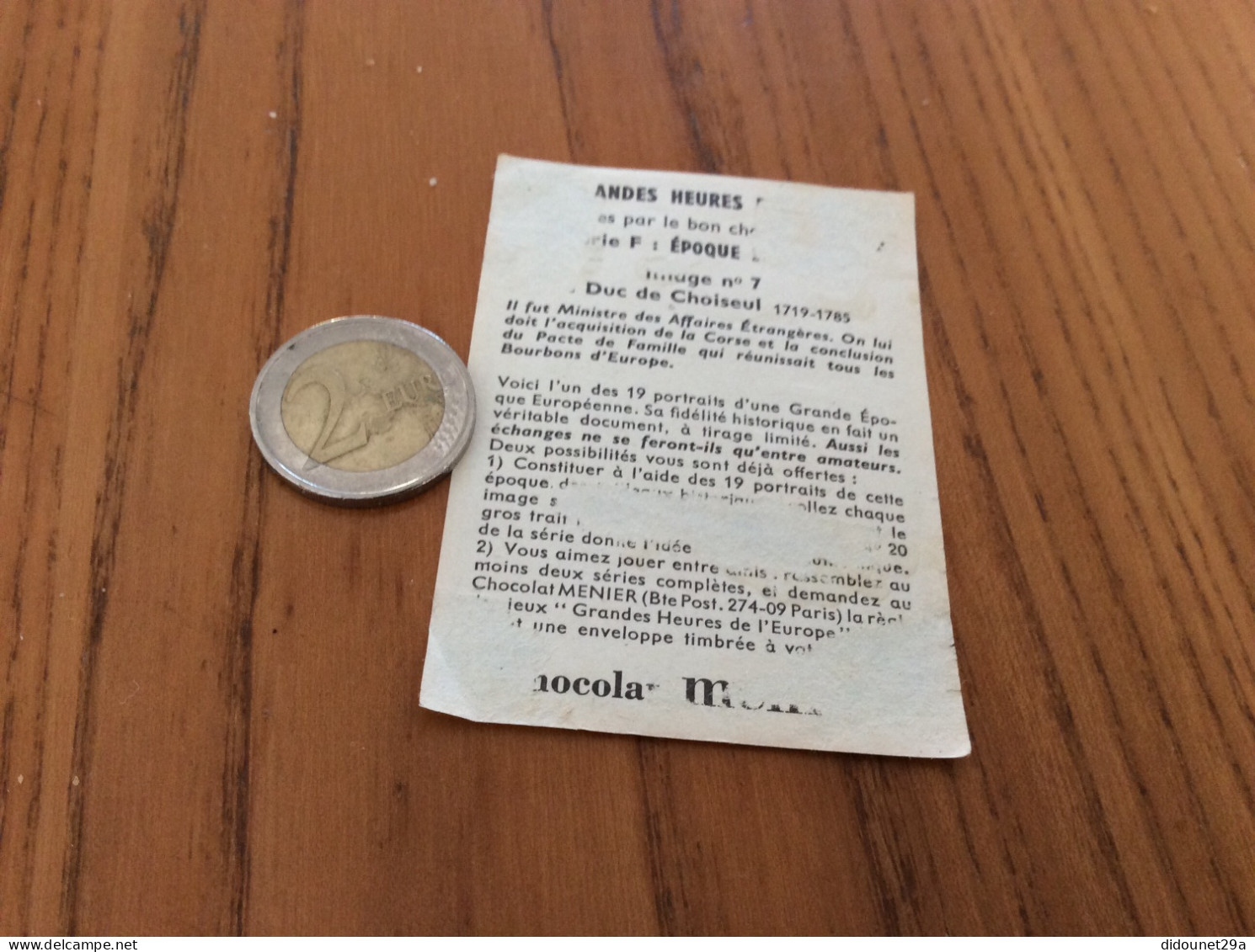 Chromo Chocolat Menier LES GRANDES HEURES DE L'EUROPE "Série F : ÉPOQUE LOUIS XV - Nº7 Le Duc Choiseul" - Menier