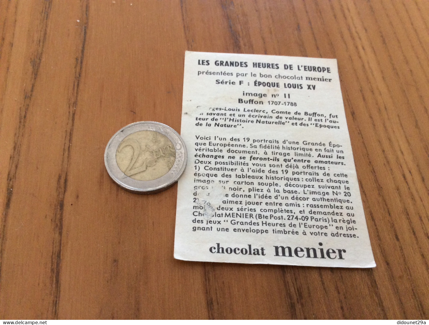 Chromo Chocolat Menier LES GRANDES HEURES DE L'EUROPE "Série F : ÉPOQUE LOUIS XV - Nº11 Buffon" - Menier