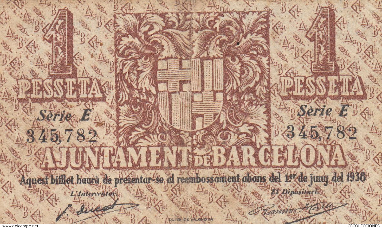 CRBL0841 BILLETE BARCELONA 1 PESETA 1938 MBC - 1-2 Peseten