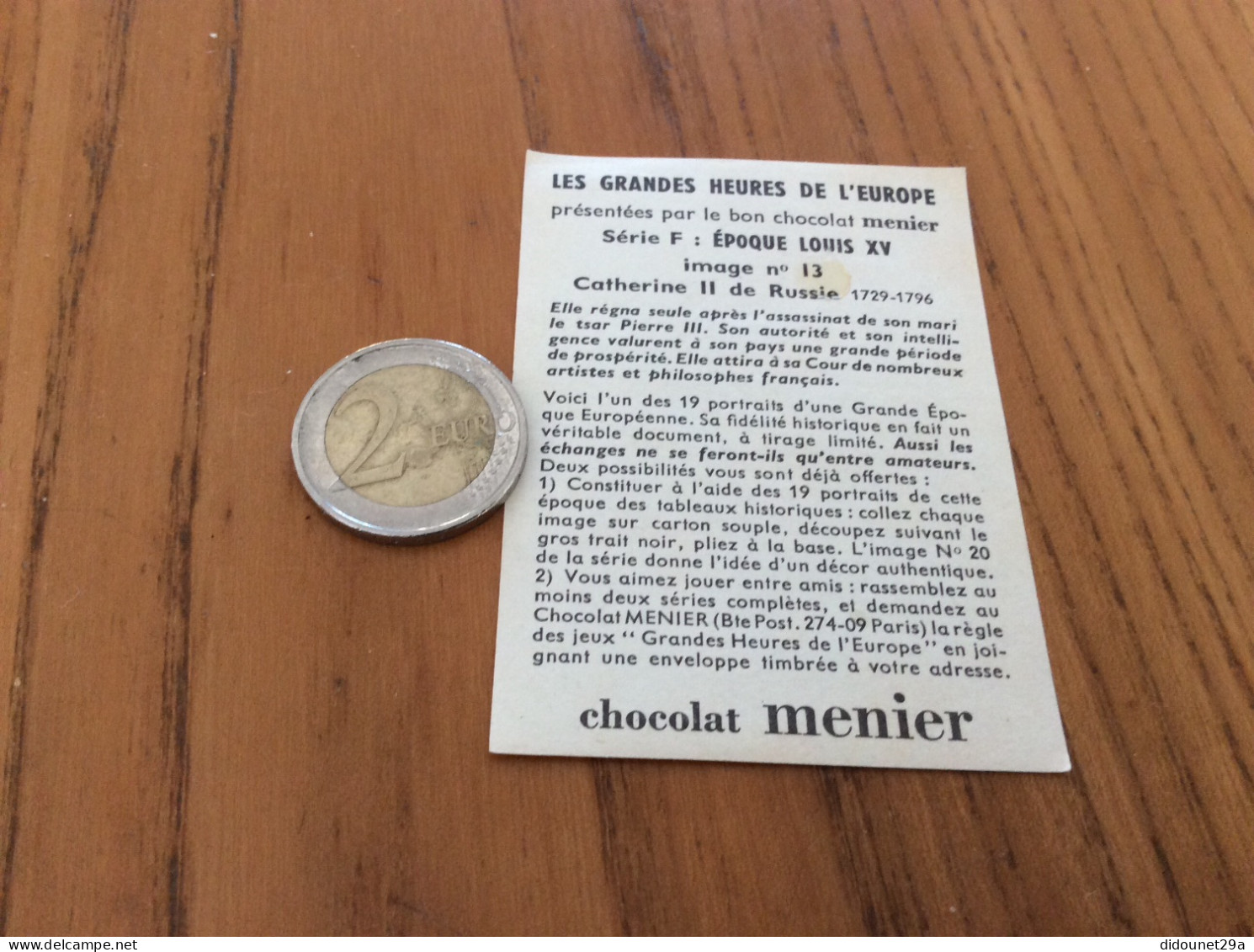 Chromo Chocolat Menier LES GRANDES HEURES DE L'EUROPE "Série F : ÉPOQUE LOUIS XV - Nº13 Catherine II De Russie" - Menier